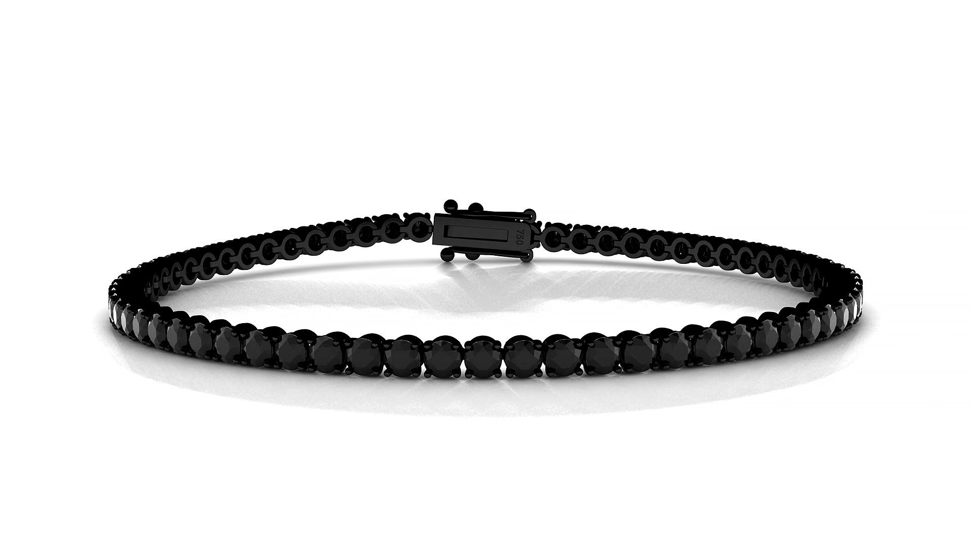 Firenze | 18k Black Gold 2.5 mm Round Natural Black Diamond 17 cm Tennis Bracelet