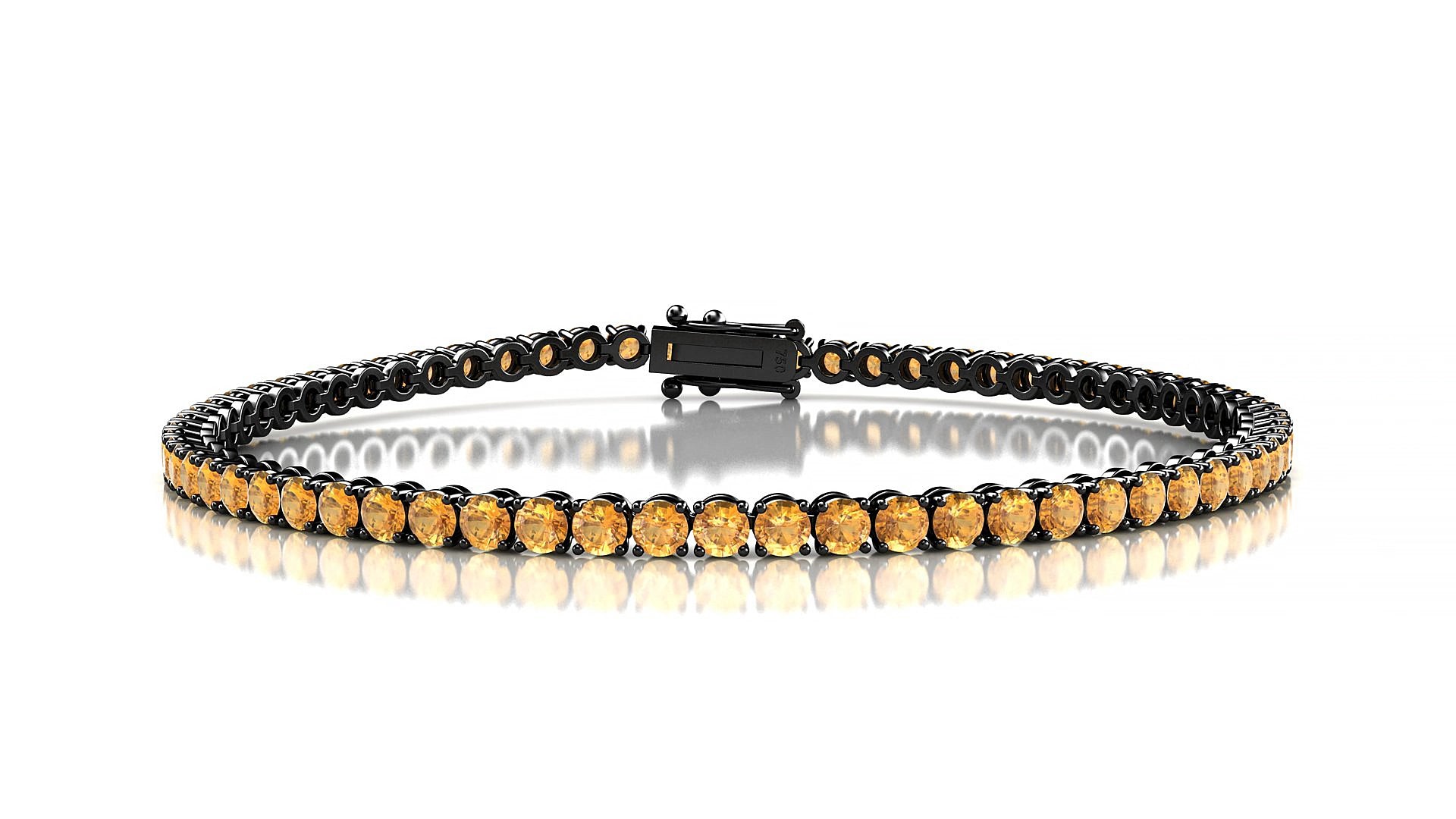 Firenze | 18k Black Gold 2.5 mm Round Natural Citrine 15 cm Tennis Bracelet