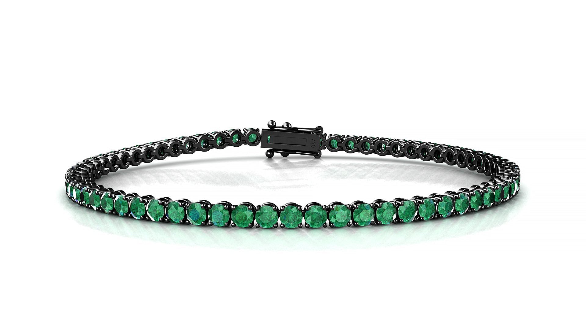Firenze | 18k Black Gold 2.5 mm Round Natural Emerald Tennis Bracelet