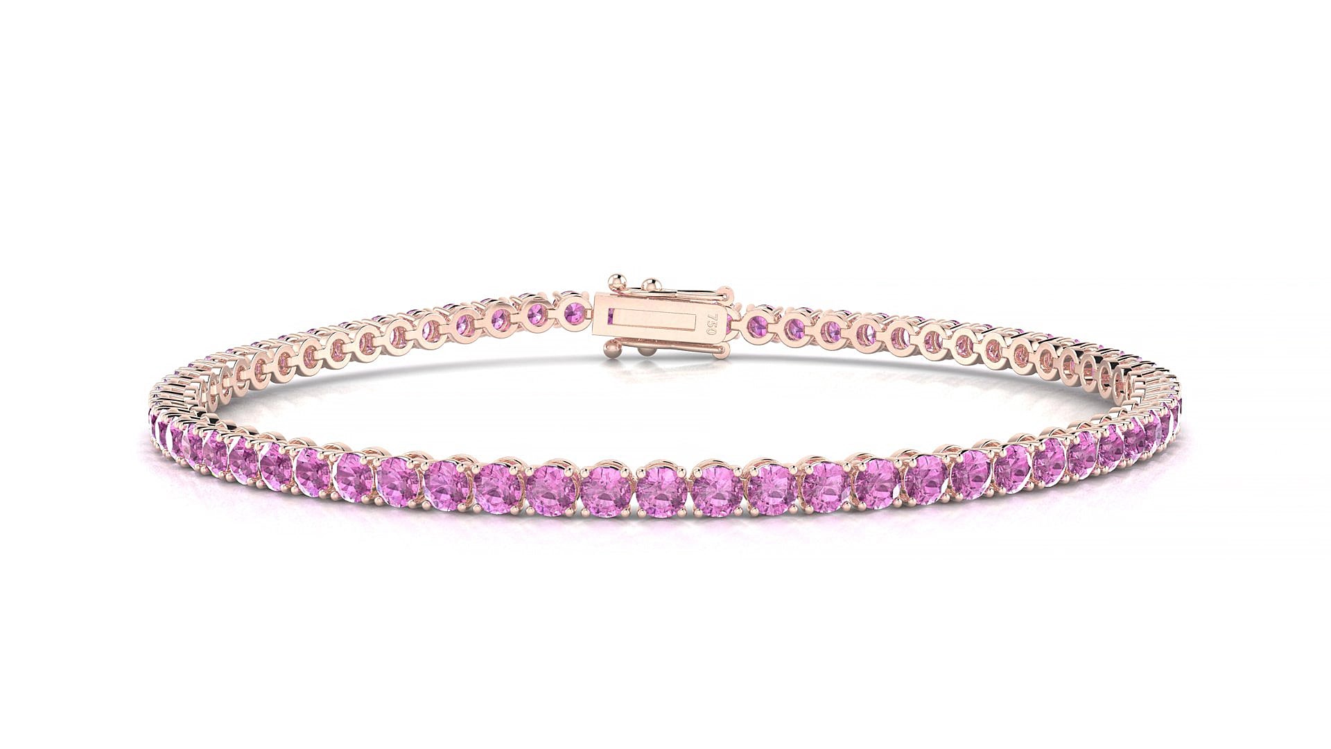 Firenze | 18k Rose Gold 2.5 mm Round Natural Pink Sapphire 19 cm Tennis Bracelet