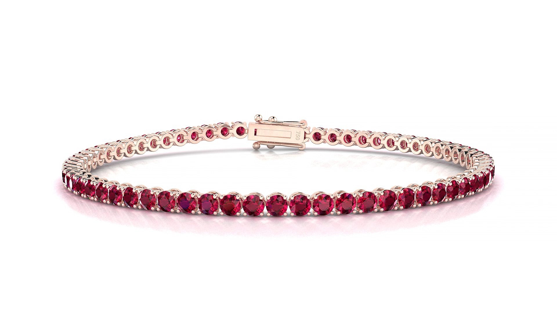Firenze | 18k Rose Gold 2.5 mm Round Natural Ruby 15 cm Tennis Bracelet