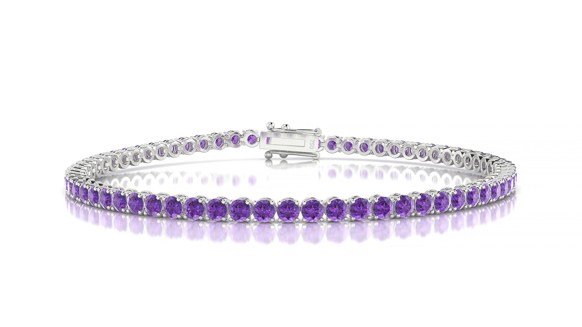 Firenze | 18k White Gold 2.5 mm Round Natural Amethyst 15 cm Tennis Bracelet