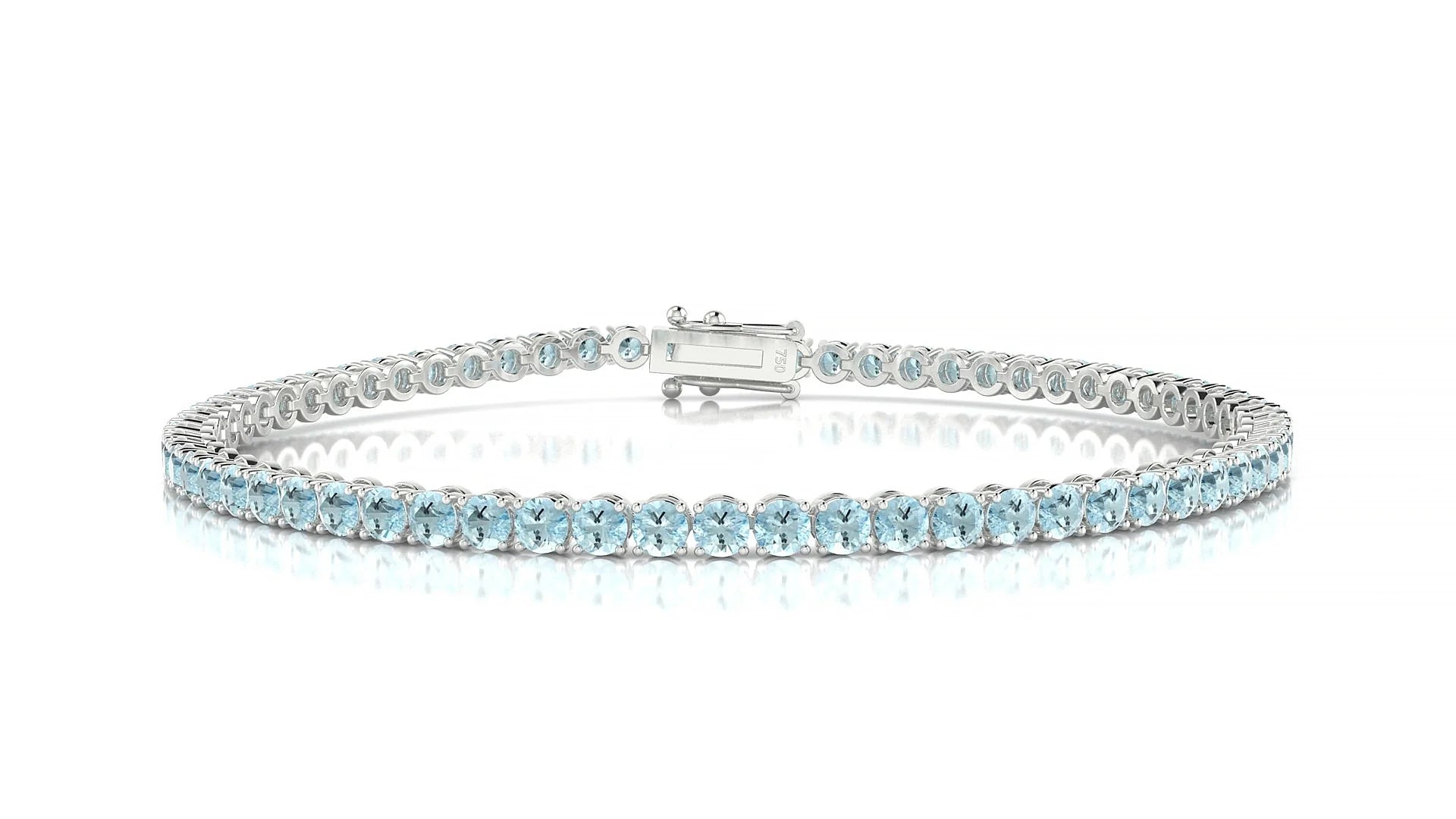 Firenze | 18k White Gold 2.5 mm Round Natural Aquamarine Tennis Bracelet
