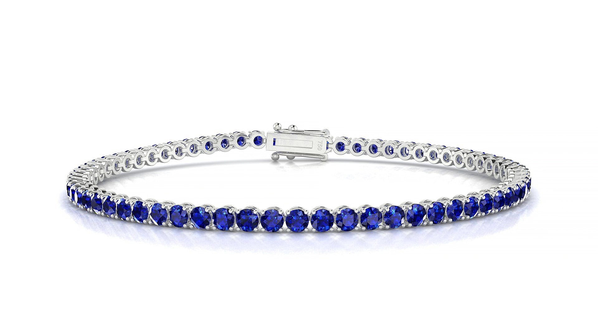 Firenze | 18k White Gold 2.5 mm Round Natural Sapphire 15 cm Tennis Bracelet