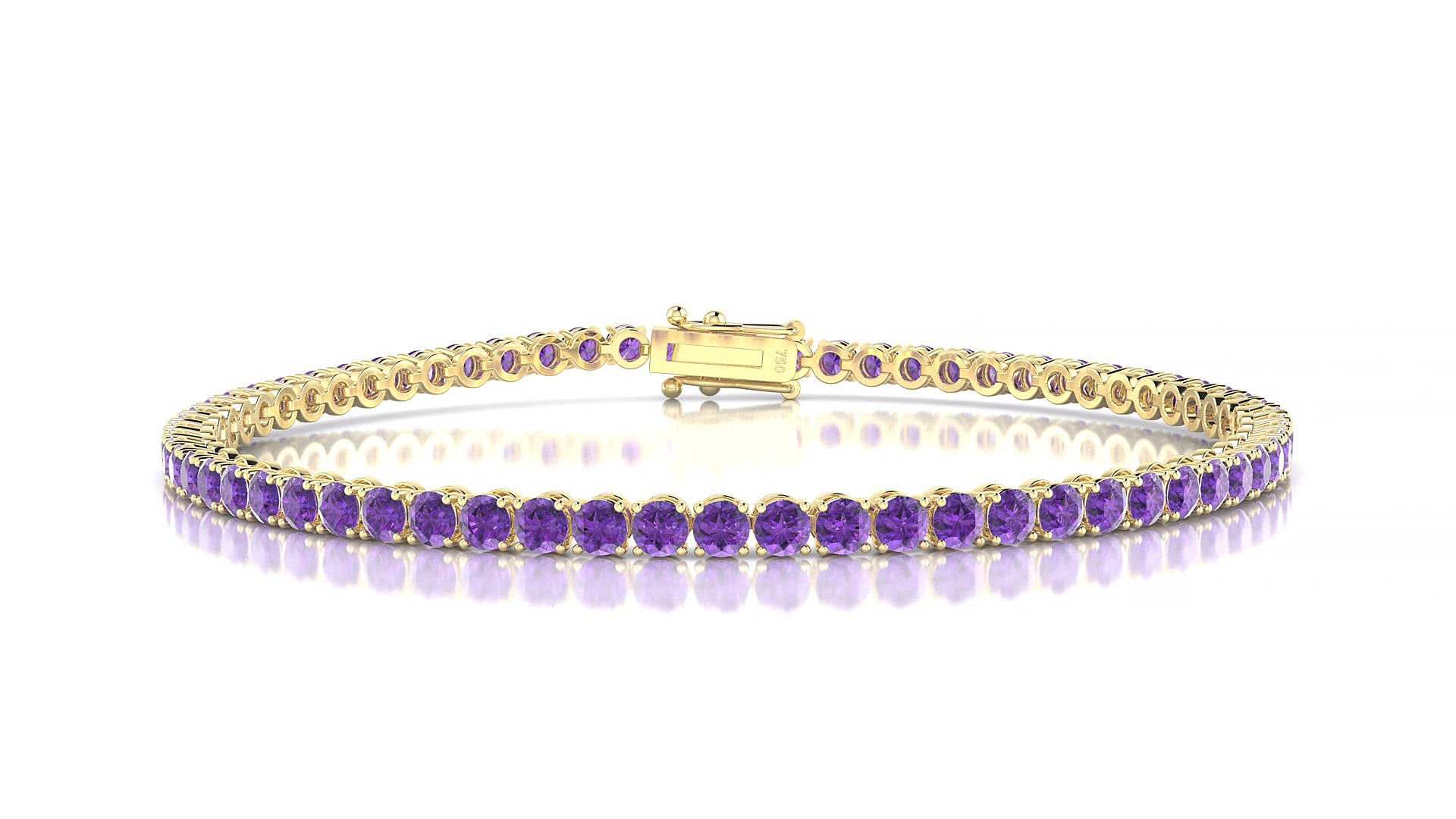 Firenze | 18k Yellow Gold 2.5 mm Round Natural Amethyst 15 cm Tennis Bracelet