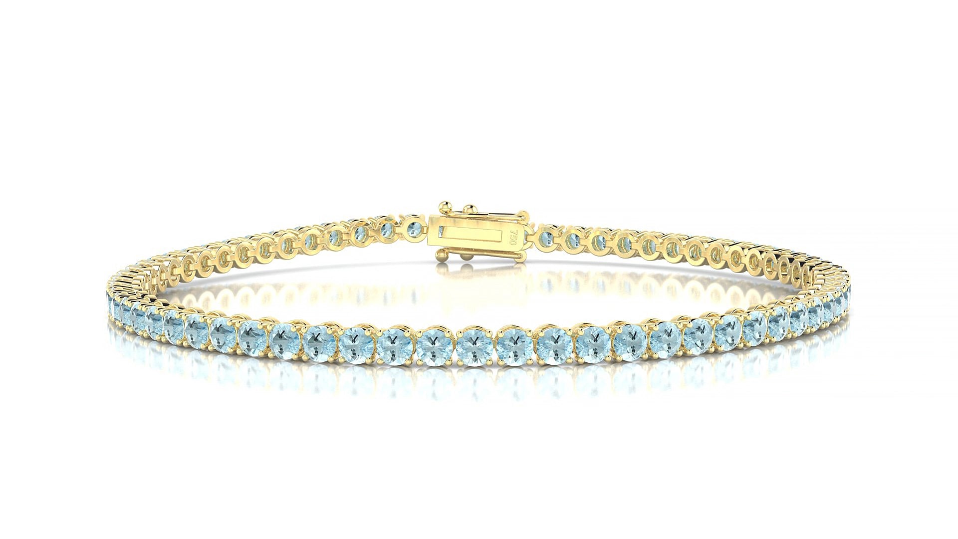 Firenze | 18k Yellow Gold 2.5 mm Round Natural Aquamarine 15 cm Tennis Bracelet