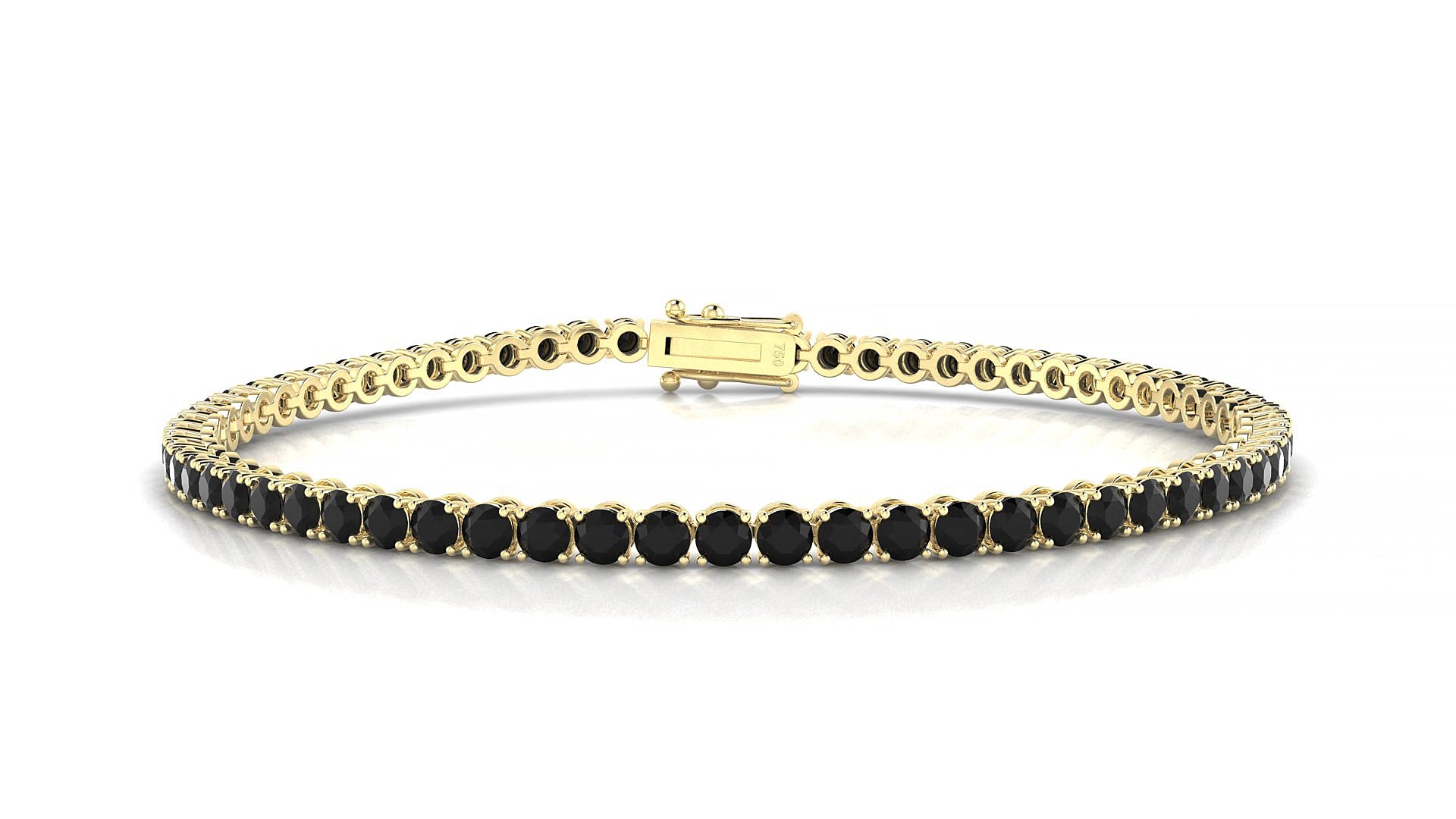 Firenze | 18k Yellow Gold 2.5 mm Round Natural Black Diamond 19 cm Tennis Bracelet
