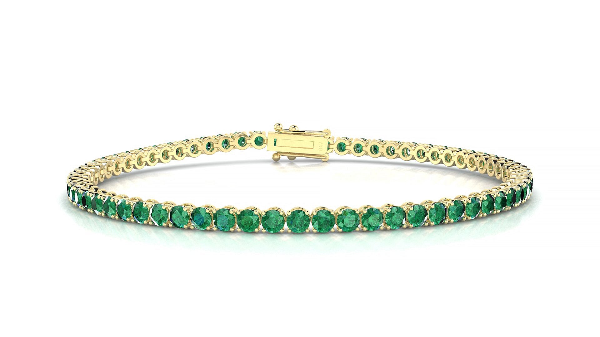 Firenze | 18k Yellow Gold 2.5 mm Round Natural Emerald Tennis Bracelet