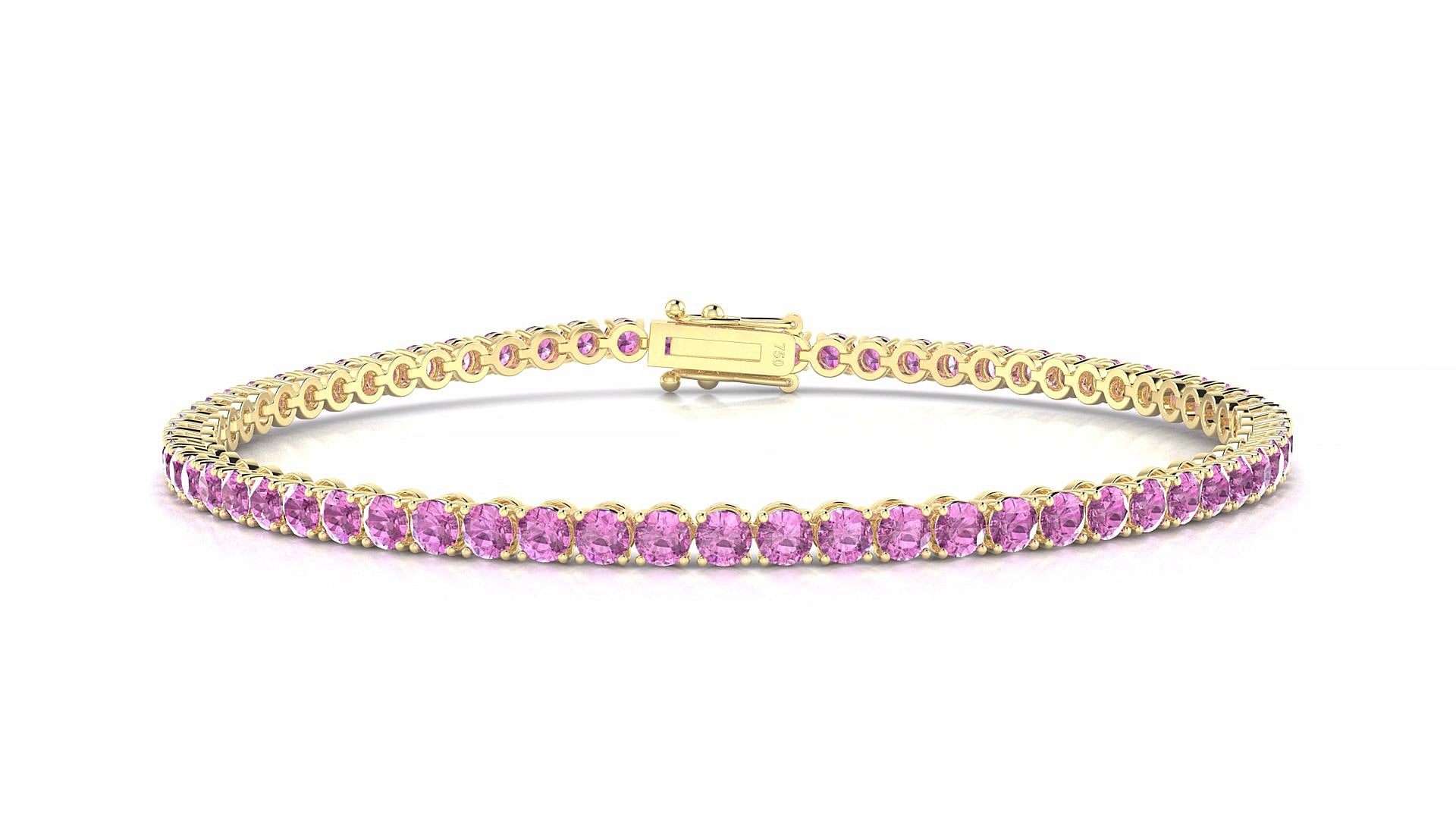 Firenze | 18k Yellow Gold 2.5 mm Round Natural Pink Sapphire 15 cm Tennis Bracelet