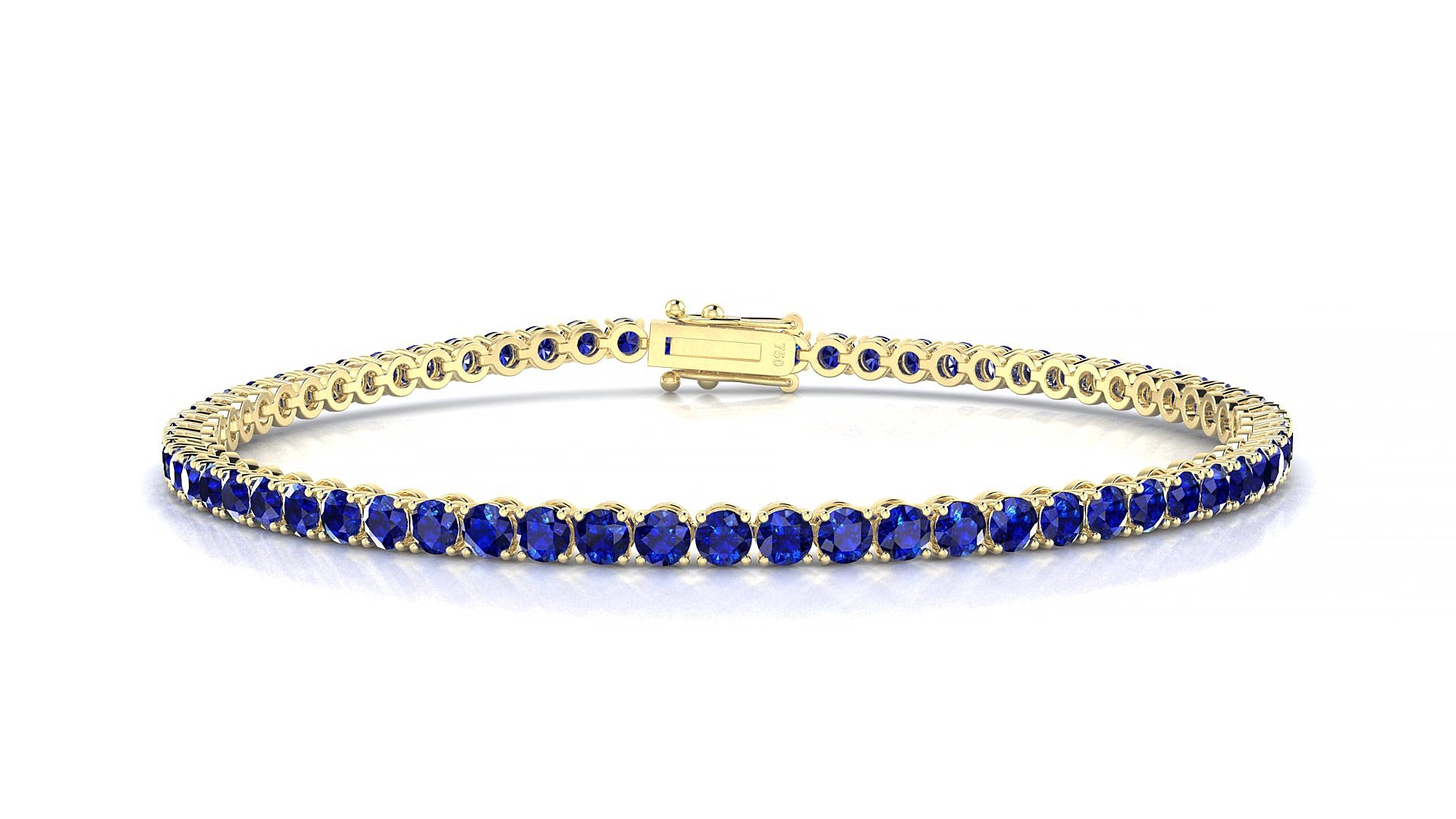 Firenze | 18k Yellow Gold 2.5 mm Round Natural Sapphire 15 cm Tennis Bracelet
