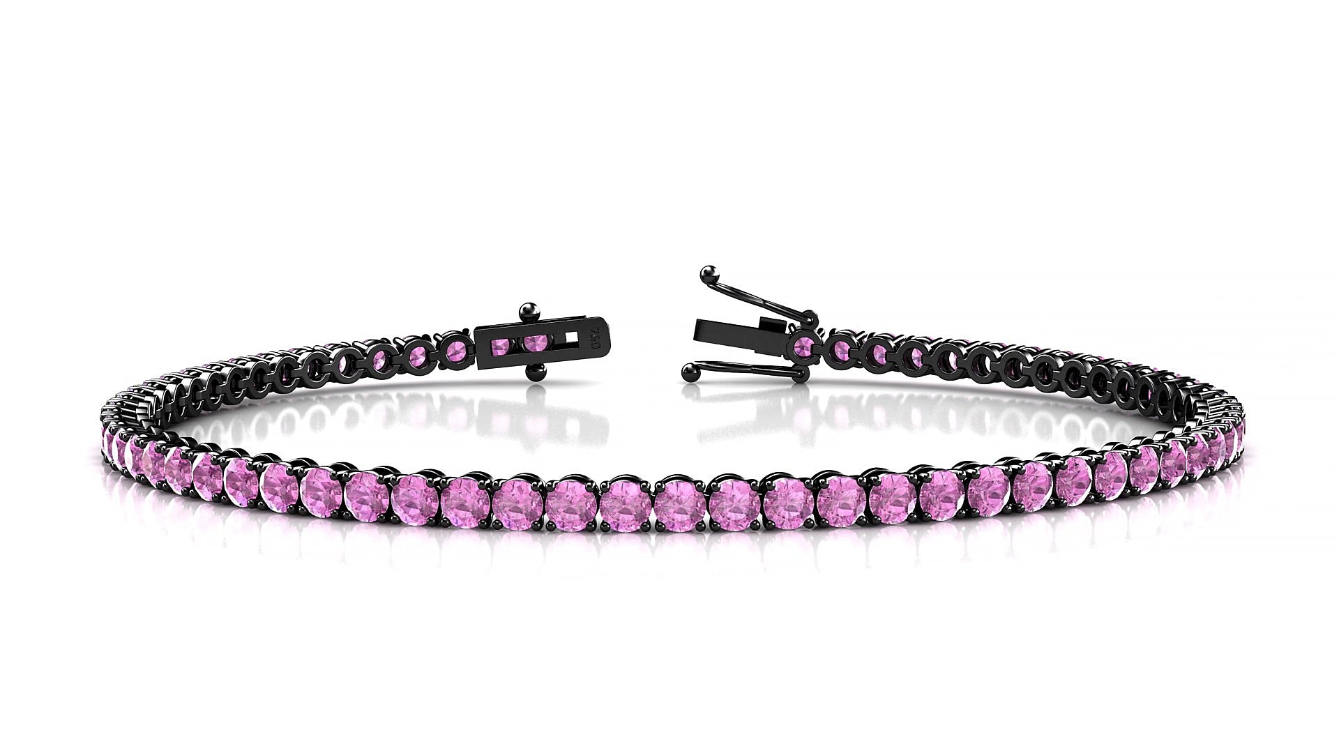 Firenze | 18k Black Gold 2.5 mm Round Natural Pink Sapphire 15 cm Tennis Bracelet