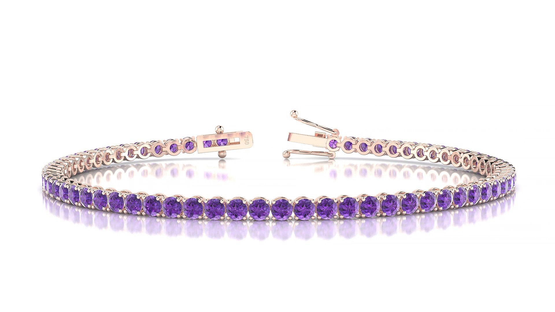 Firenze | 18k Rose Gold 2.5 mm Round Natural Amethyst 15 cm Tennis Bracelet