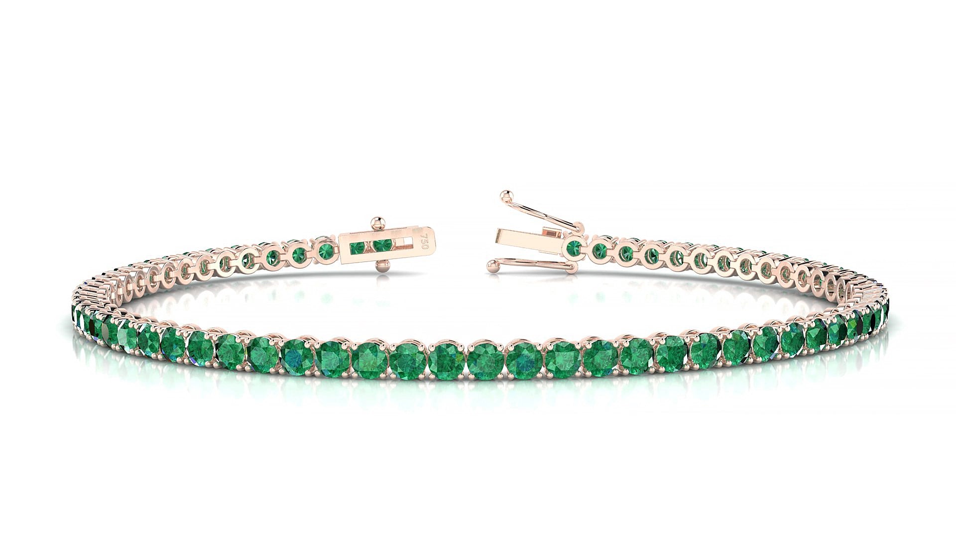 Firenze | 18k Rose Gold 2.5 mm Round Natural Emerald 15 cm Tennis Bracelet