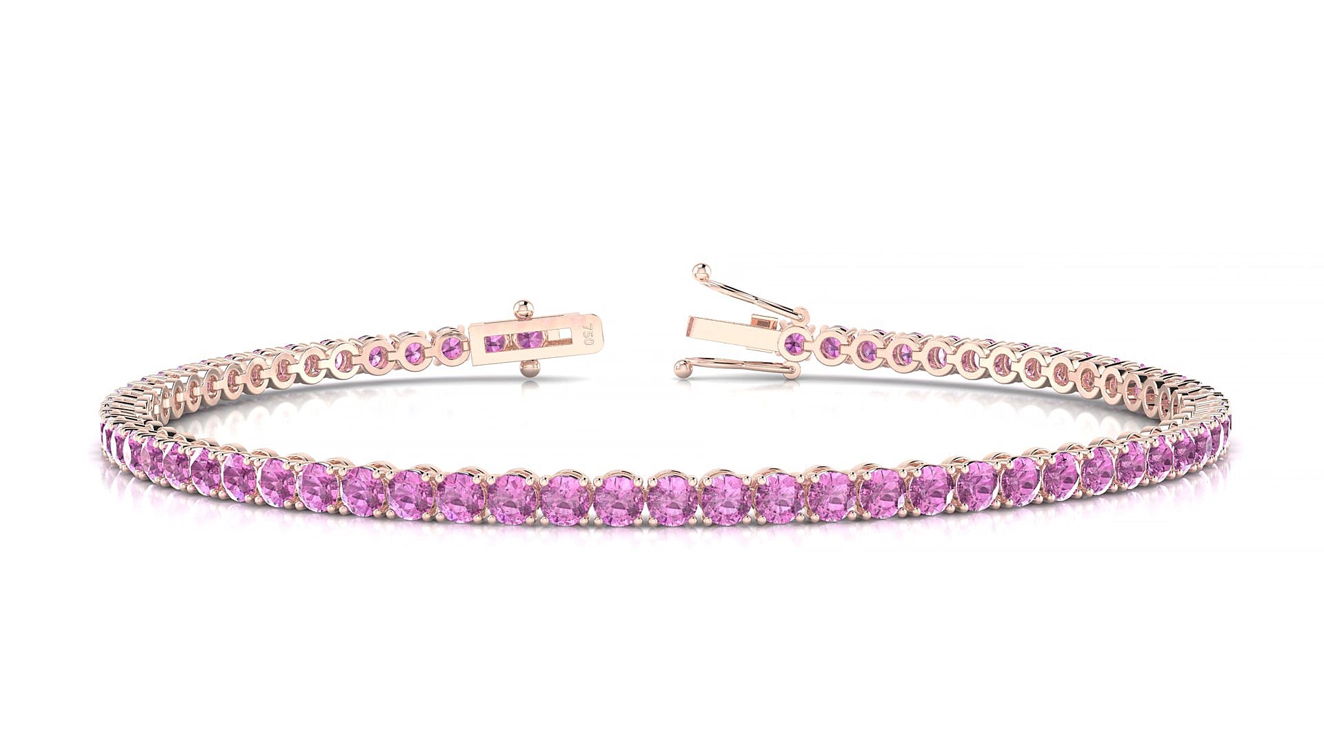 Firenze | 18k Rose Gold 2.5 mm Round Natural Pink Sapphire 15 cm Tennis Bracelet