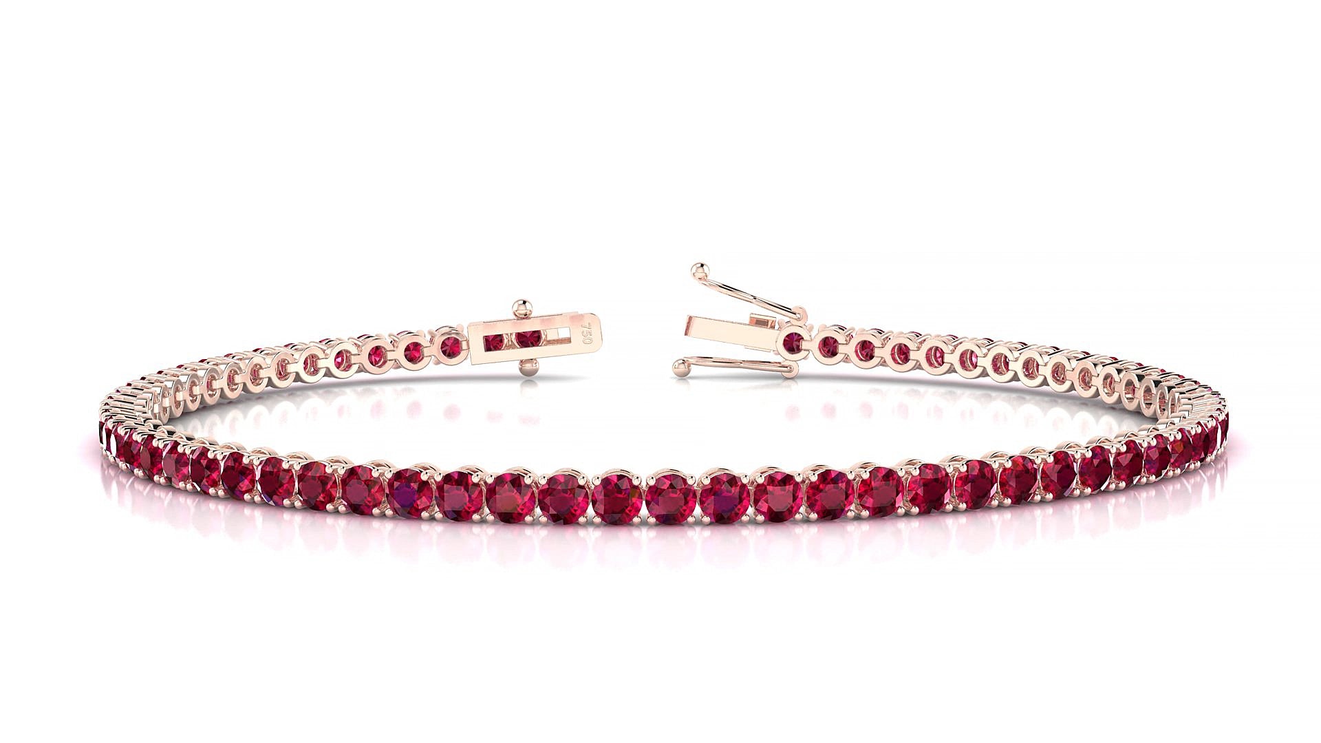 Firenze | 18k Rose Gold 2.5 mm Round Natural Ruby 15 cm Tennis Bracelet