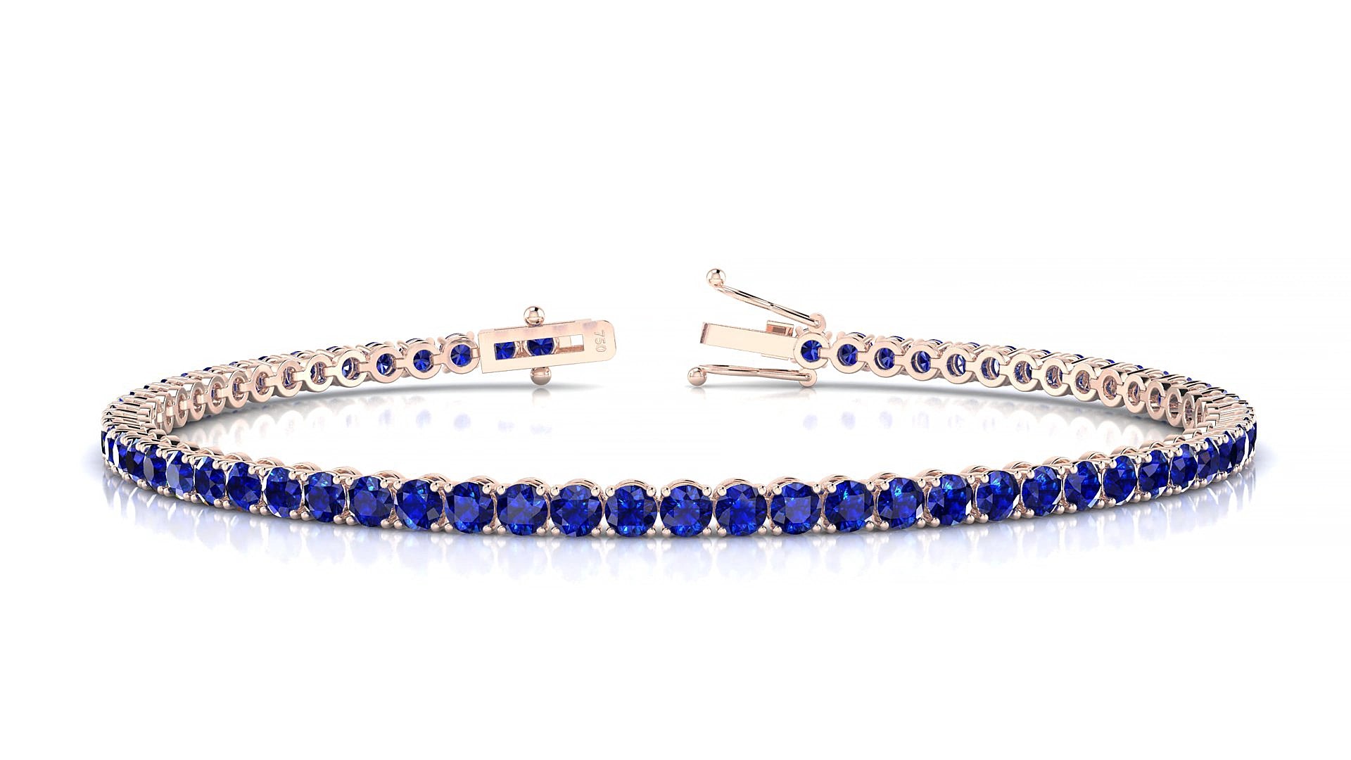 Firenze | 18k Rose Gold 2.5 mm Round Natural Sapphire 15 cm Tennis Bracelet
