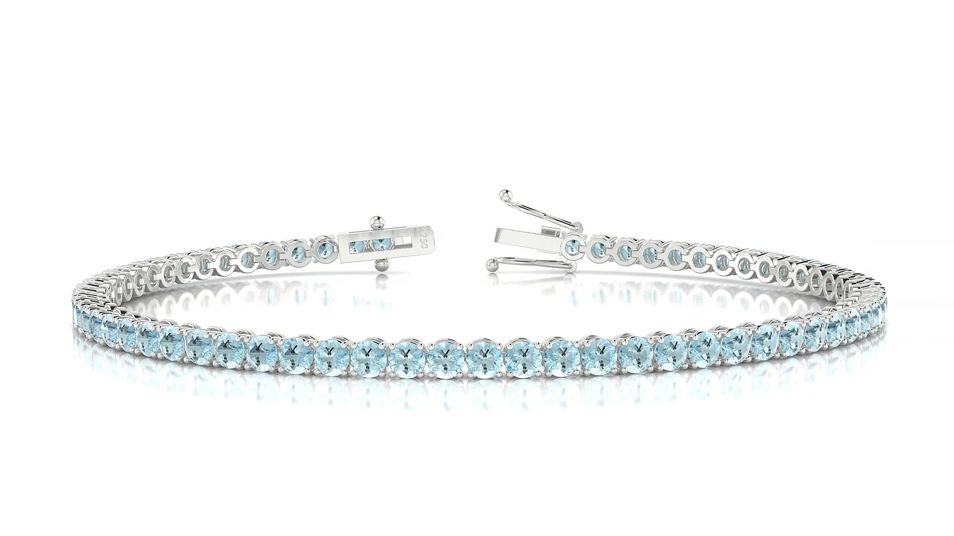 Firenze | 18k White Gold 2.5 mm Round Natural Aquamarine Tennis Bracelet