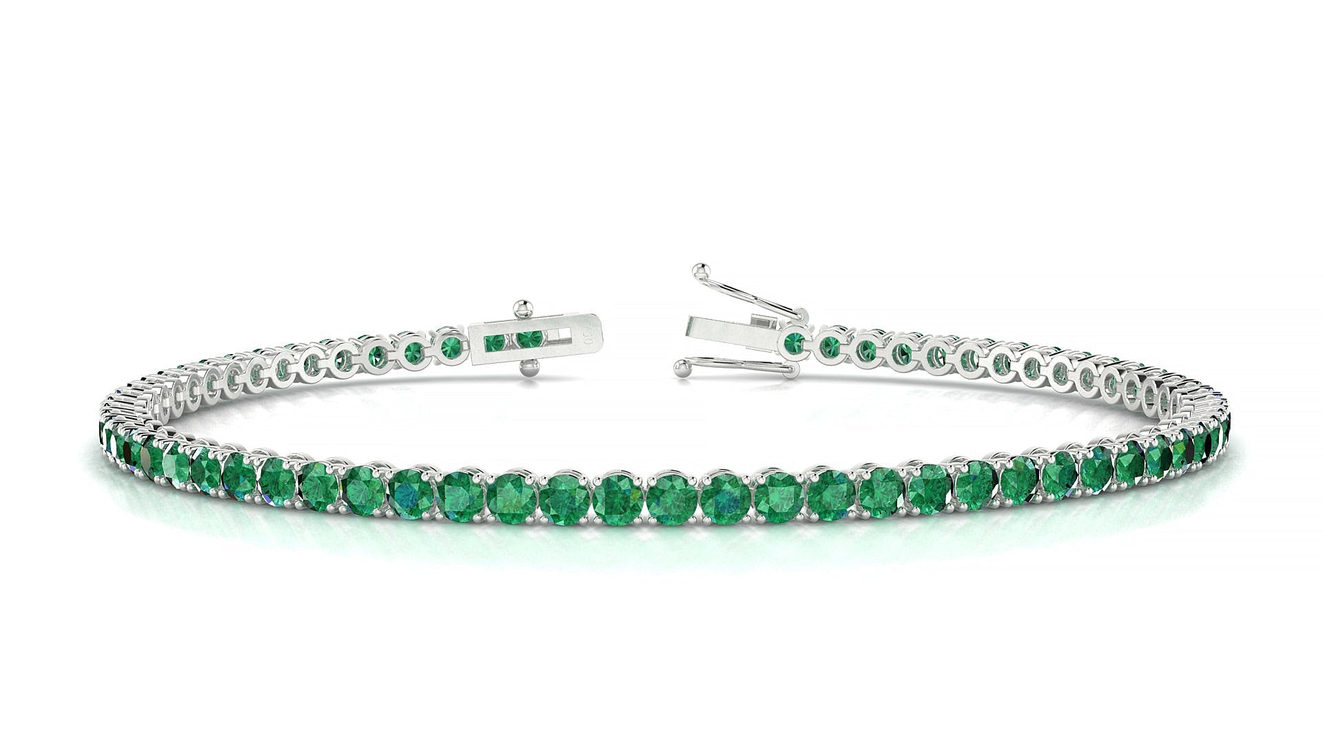 Firenze | 18k White Gold 2.5 mm Round Natural Emerald Tennis Bracelet