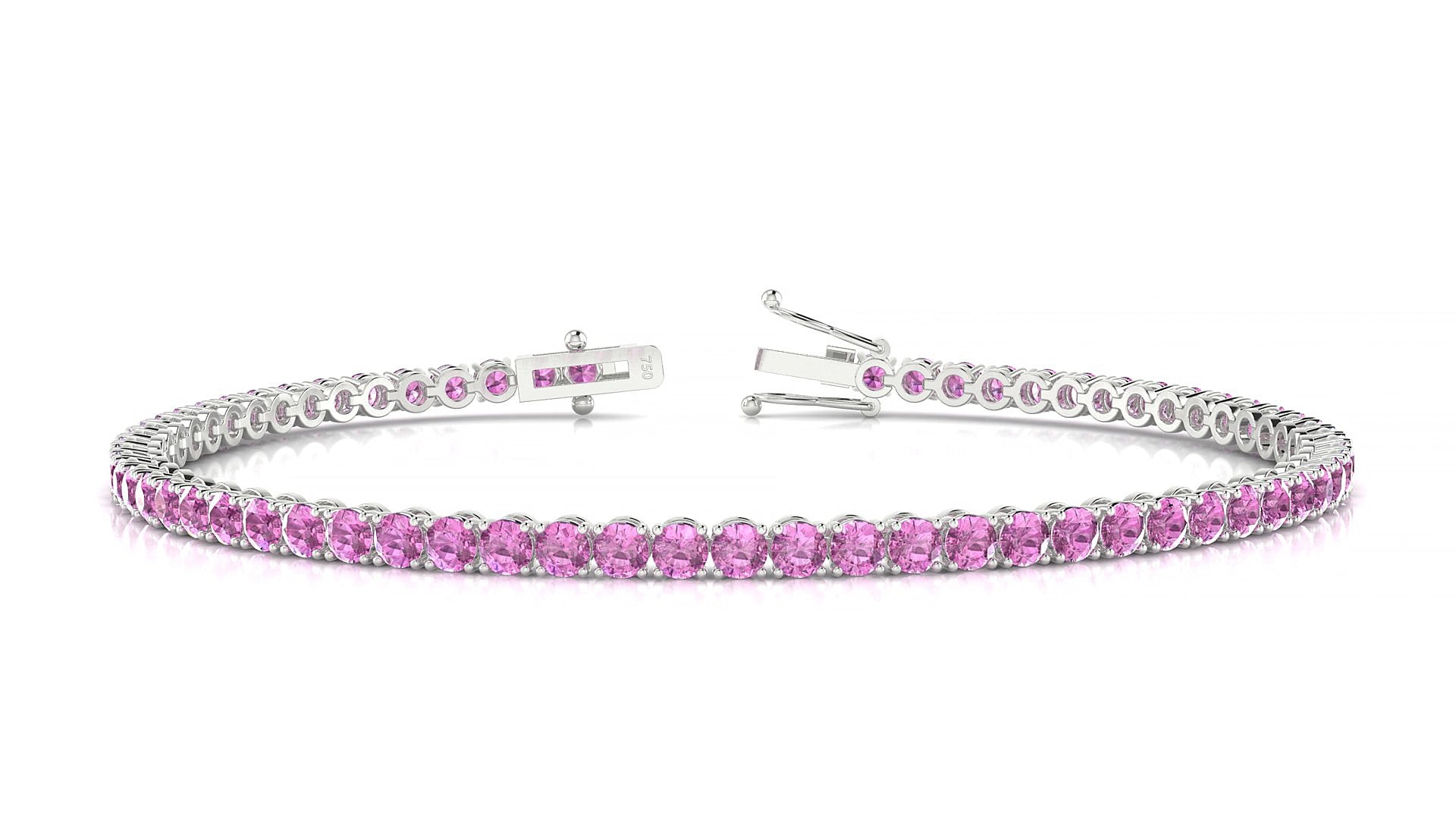 Firenze | 18k White Gold 2.5 mm Round Natural Pink Sapphire 15 cm Tennis Bracelet