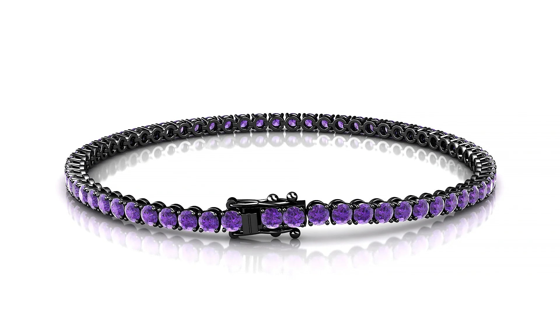 Firenze | 18k Black Gold 2.5 mm Round Natural Amethyst Tennis Bracelet