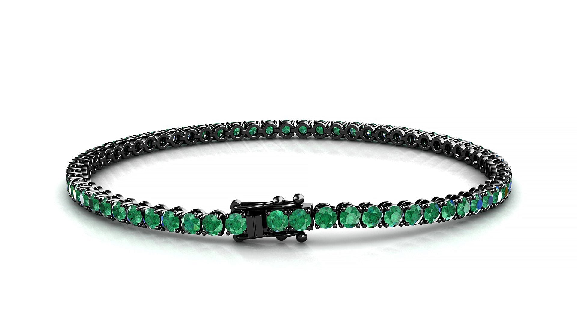 Firenze | 18k Black Gold 2.5 mm Round Natural Emerald Tennis Bracelet