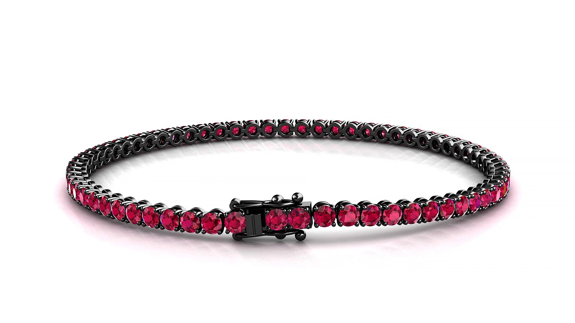 Firenze | 18k Black Gold 2.5 mm Round Natural Ruby 15 cm Tennis Bracelet