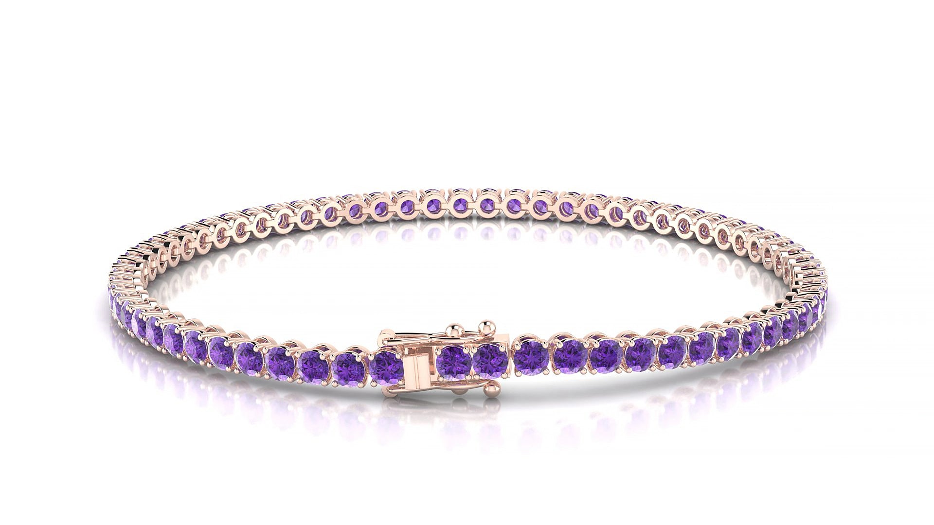 Firenze | 18k Rose Gold 2.5 mm Round Natural Amethyst 15 cm Tennis Bracelet
