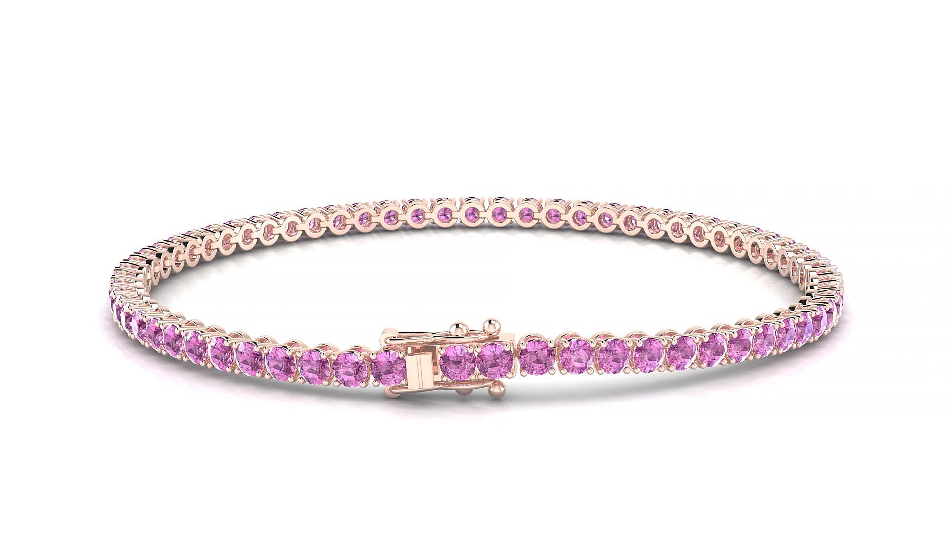 Firenze | 18k Rose Gold 2.5 mm Round Natural Pink Sapphire 15 cm Tennis Bracelet
