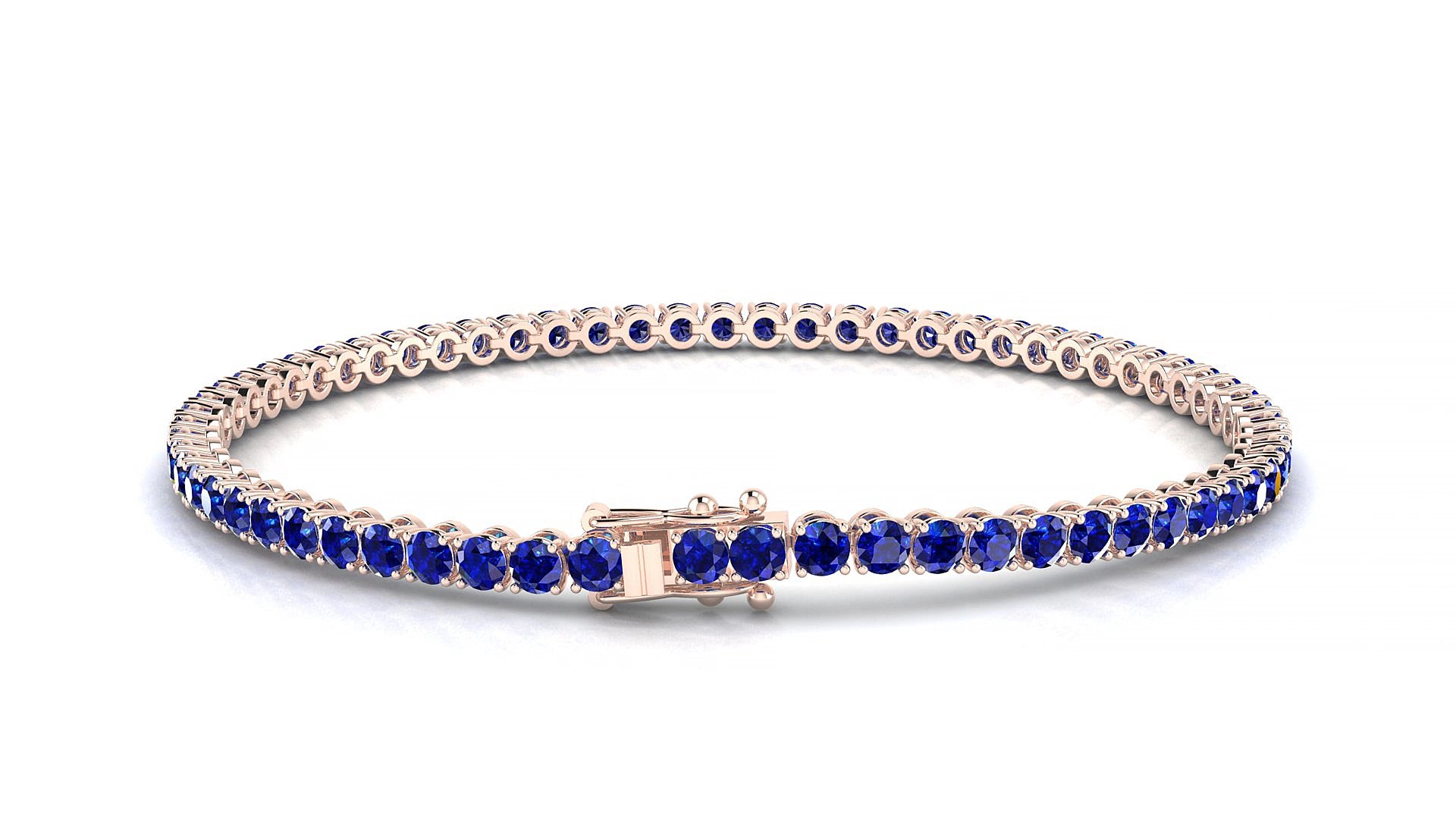 Firenze | 18k Rose Gold 2.5 mm Round Natural Sapphire 15 cm Tennis Bracelet
