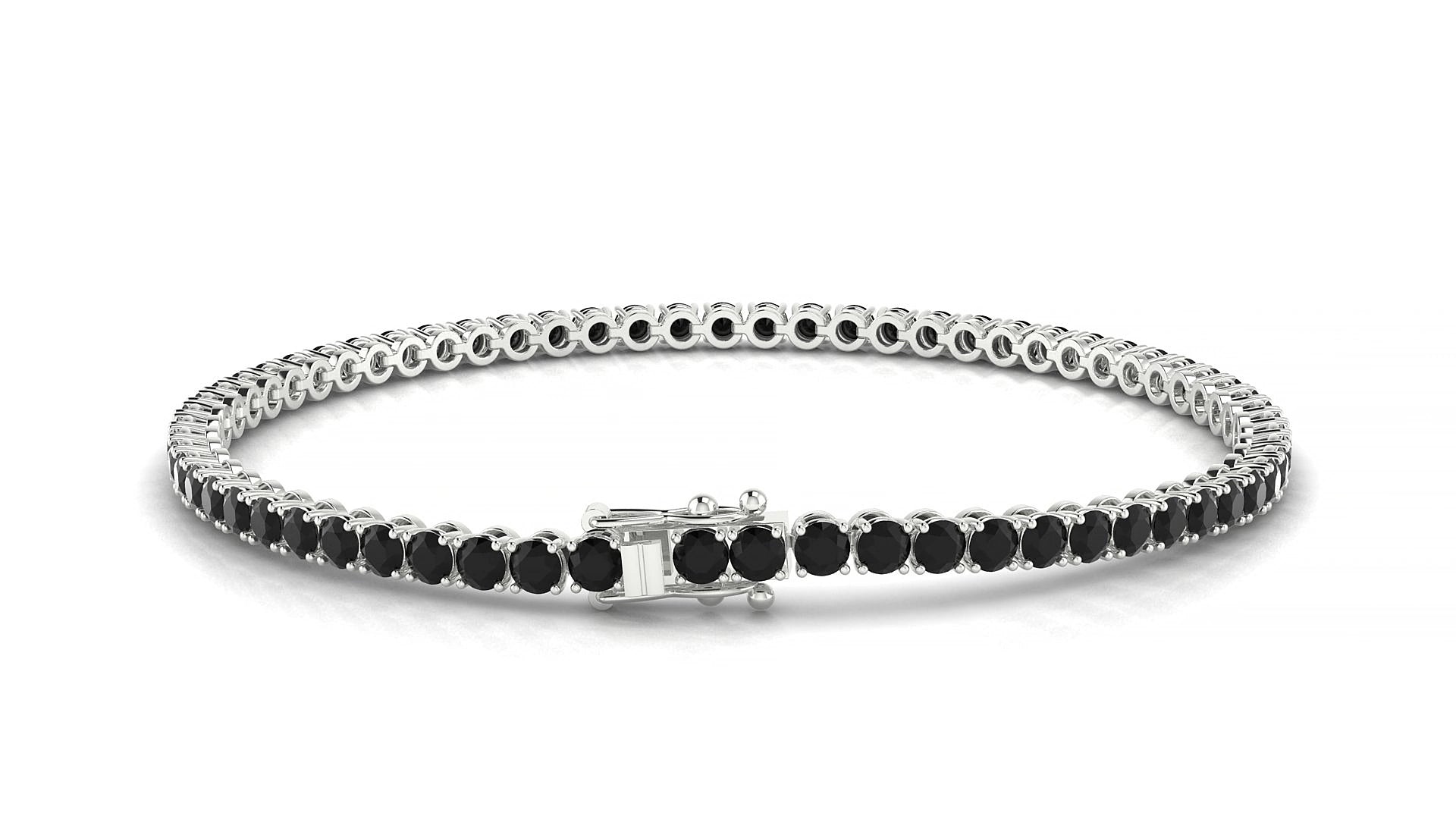 Firenze | 18k White Gold 2.5 mm Round Natural Black Diamond 15 cm Tennis Bracelet