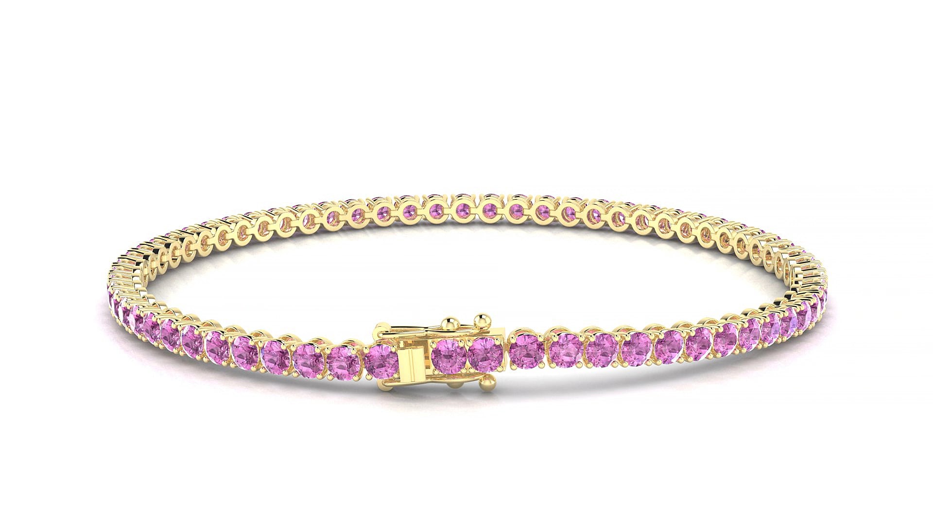 Firenze | 18k Yellow Gold 2.5 mm Round Natural Pink Sapphire 18 cm Tennis Bracelet