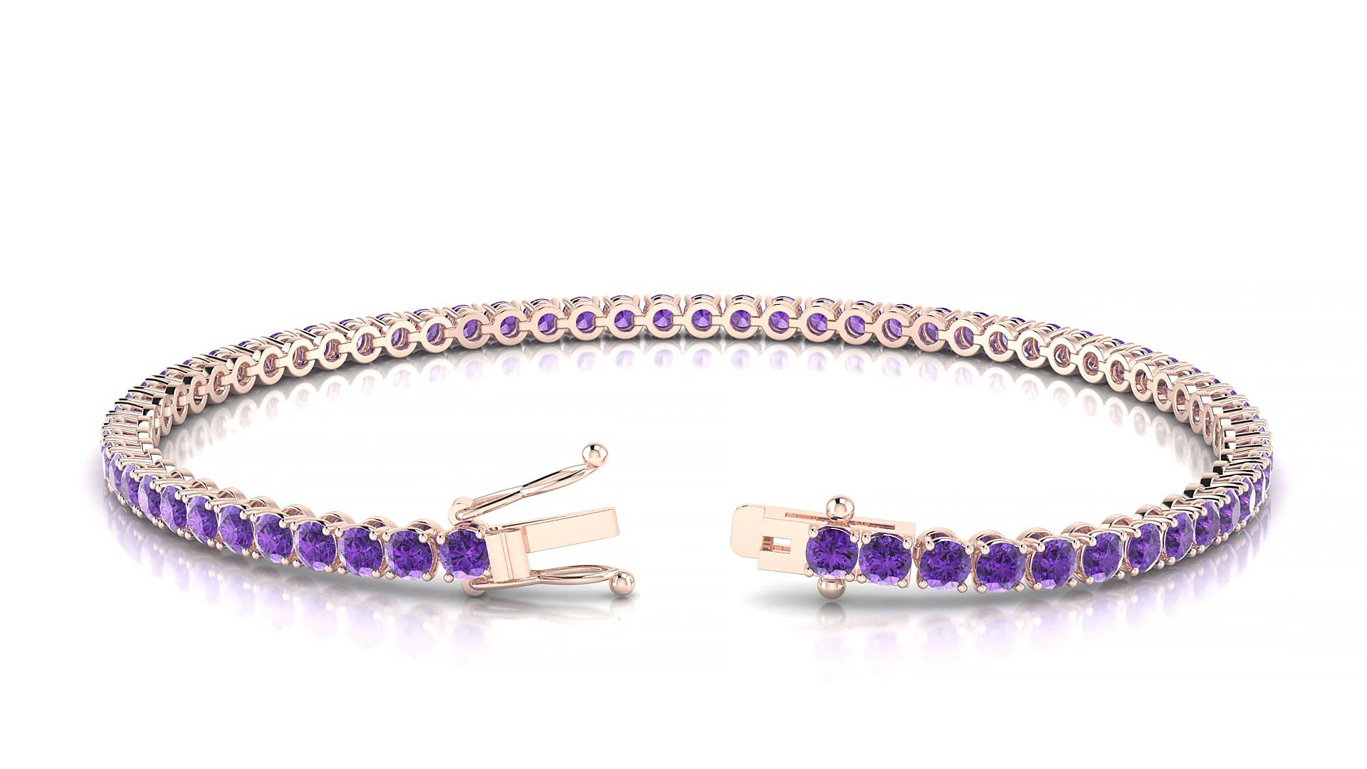 Firenze | 18k Rose Gold 2.5 mm Round Natural Amethyst 17 cm Tennis Bracelet