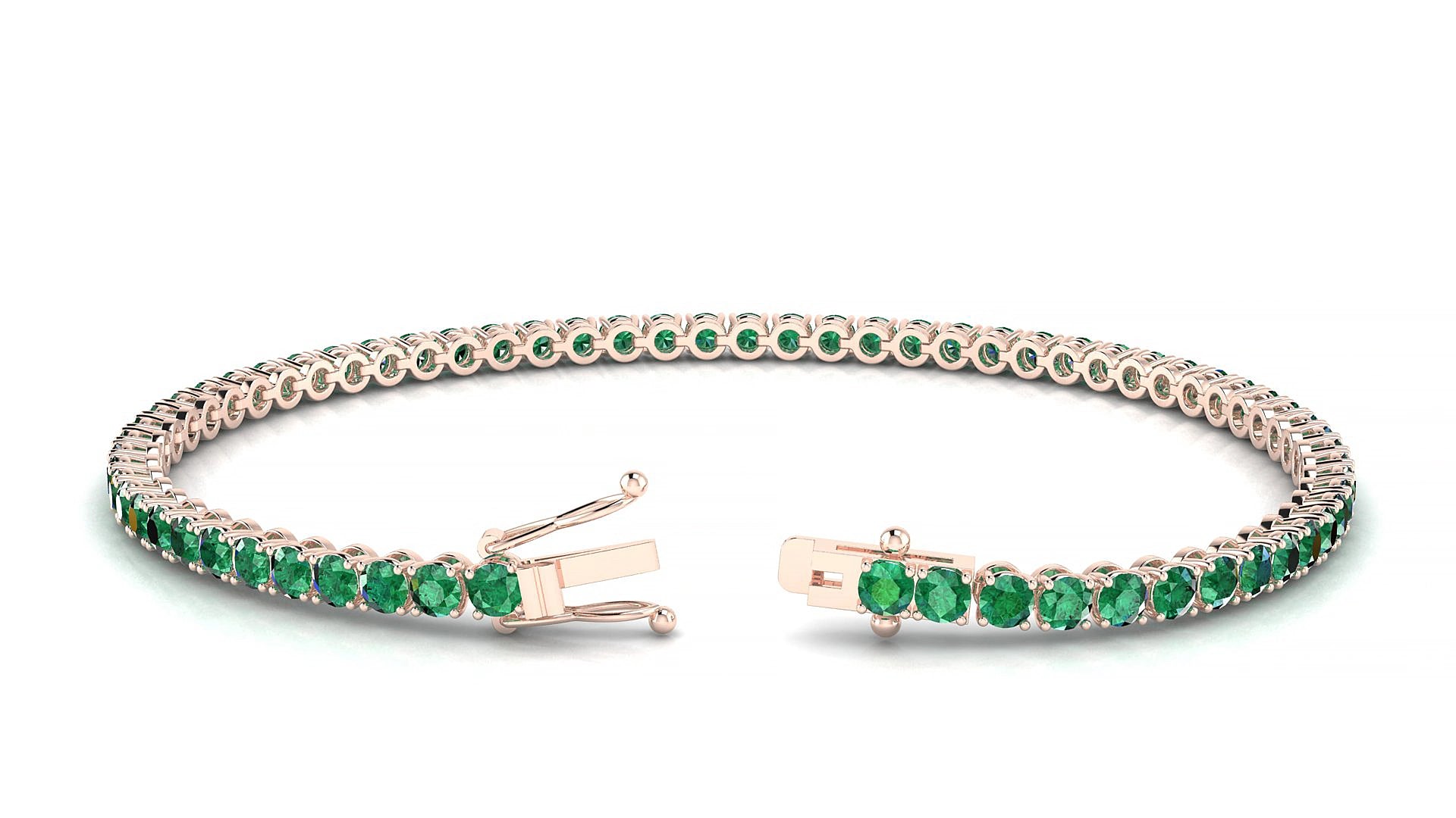 Firenze | 18k Rose Gold 2.5 mm Round Natural Emerald 15 cm Tennis Bracelet