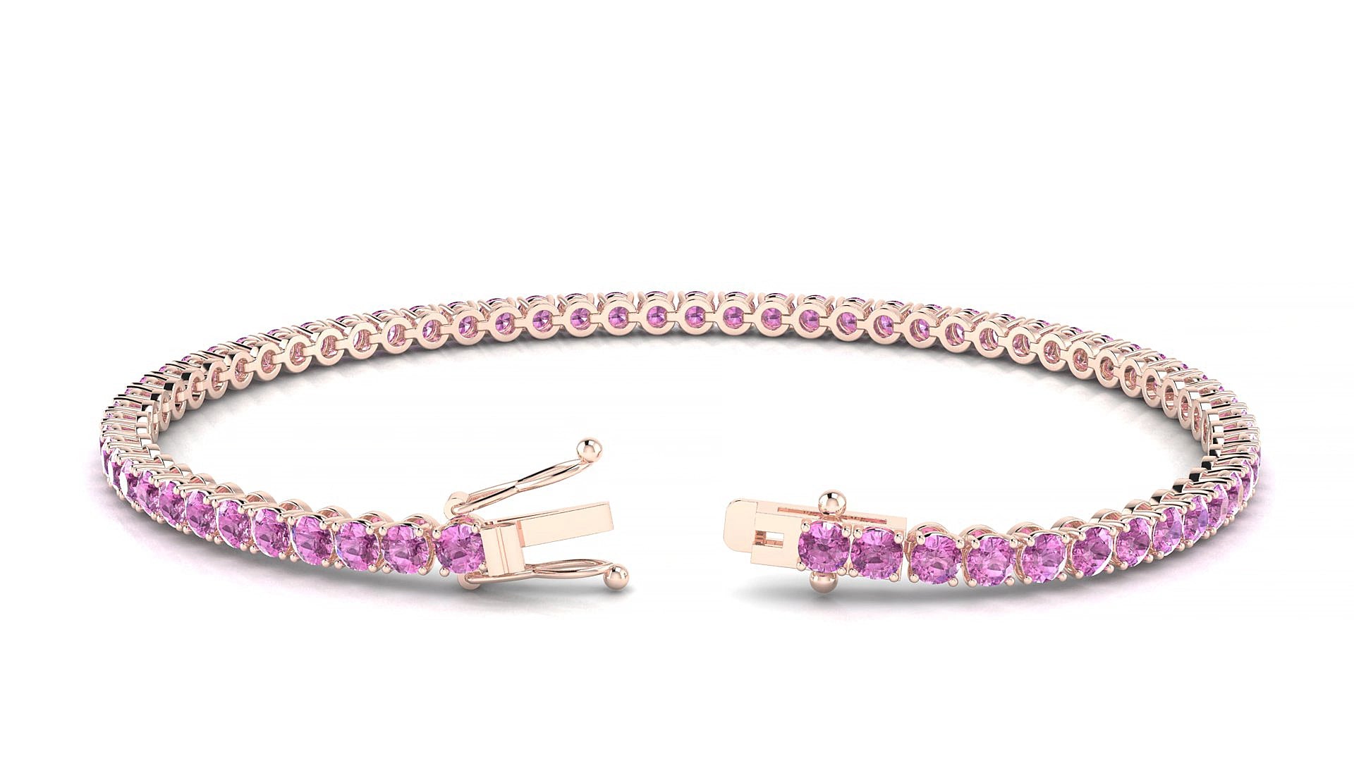 Firenze | 18k Rose Gold 2.5 mm Round Natural Pink Sapphire 15 cm Tennis Bracelet