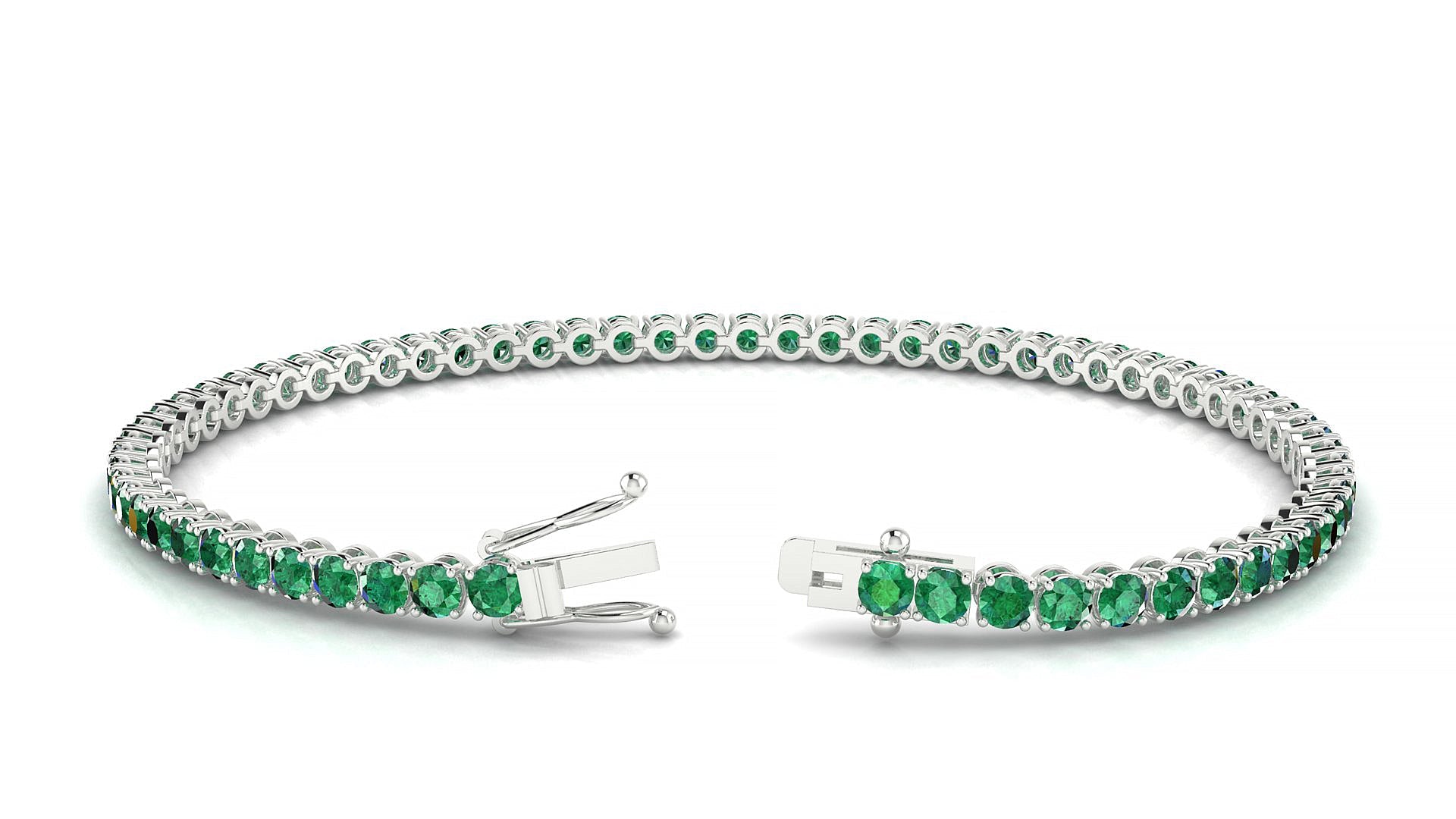 Firenze | 18k White Gold 2.5 mm Round Natural Emerald Tennis Bracelet