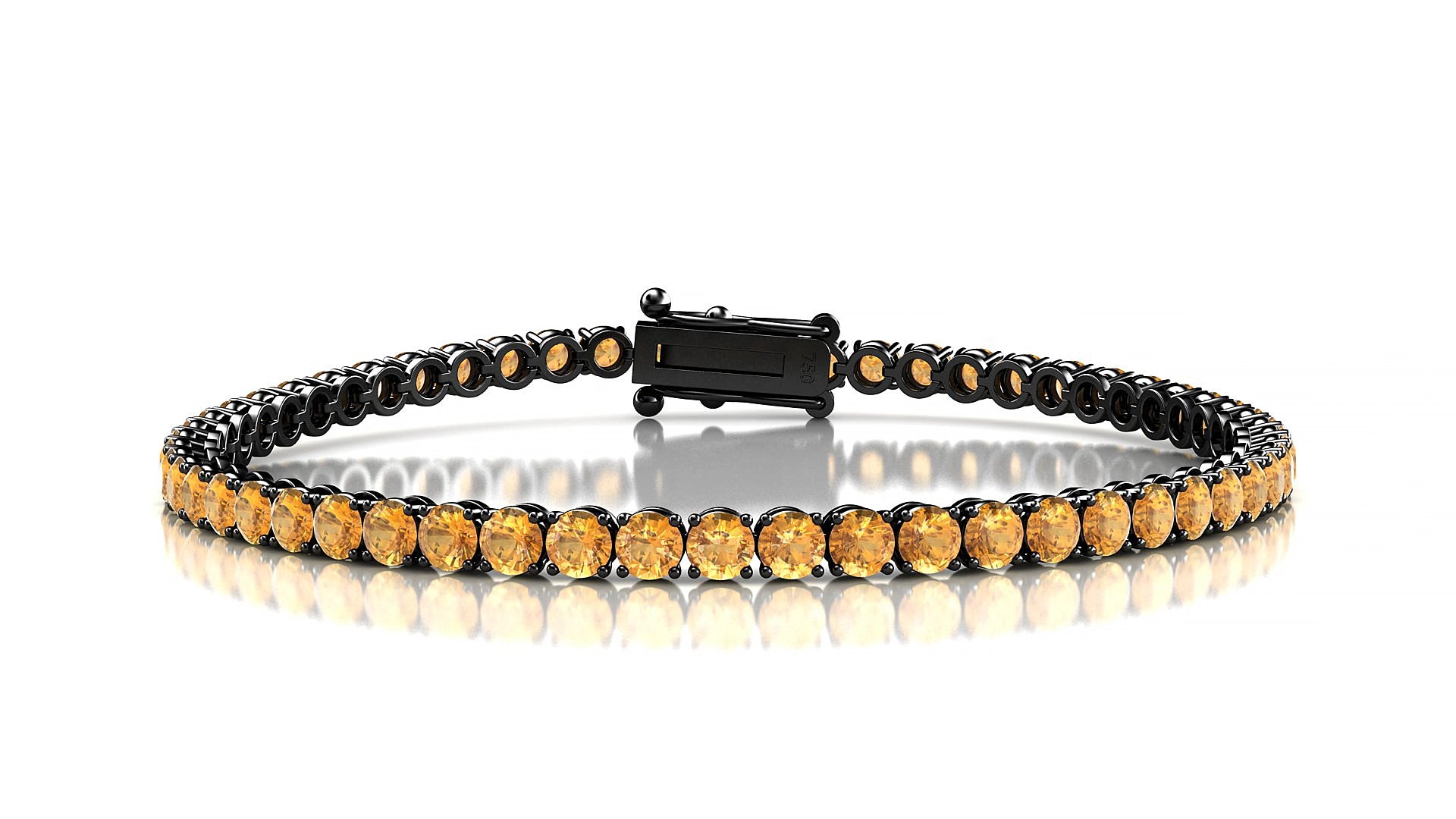 Firenze | 18k Black Gold 3 mm Round Natural Citrine 17 cm Tennis Bracelet
