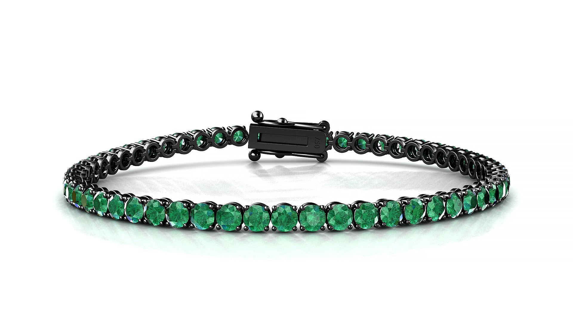 Firenze | 18k Black Gold 3 mm Round Natural Emerald Tennis Bracelet