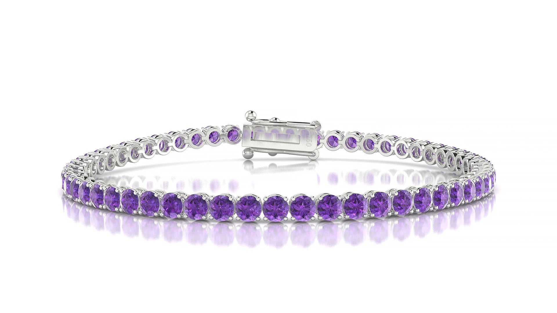 Firenze | 18k White Gold 3 mm Round Natural Amethyst 18 cm Tennis Bracelet