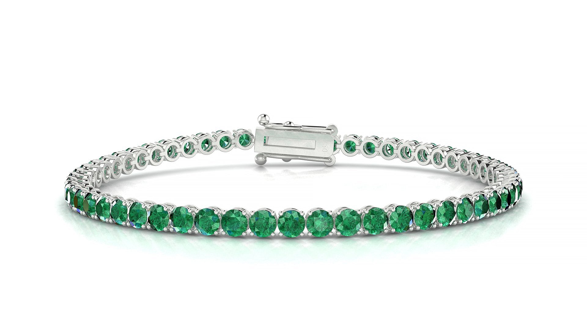 Firenze | 18k White Gold 3 mm Round Natural Emerald Tennis Bracelet