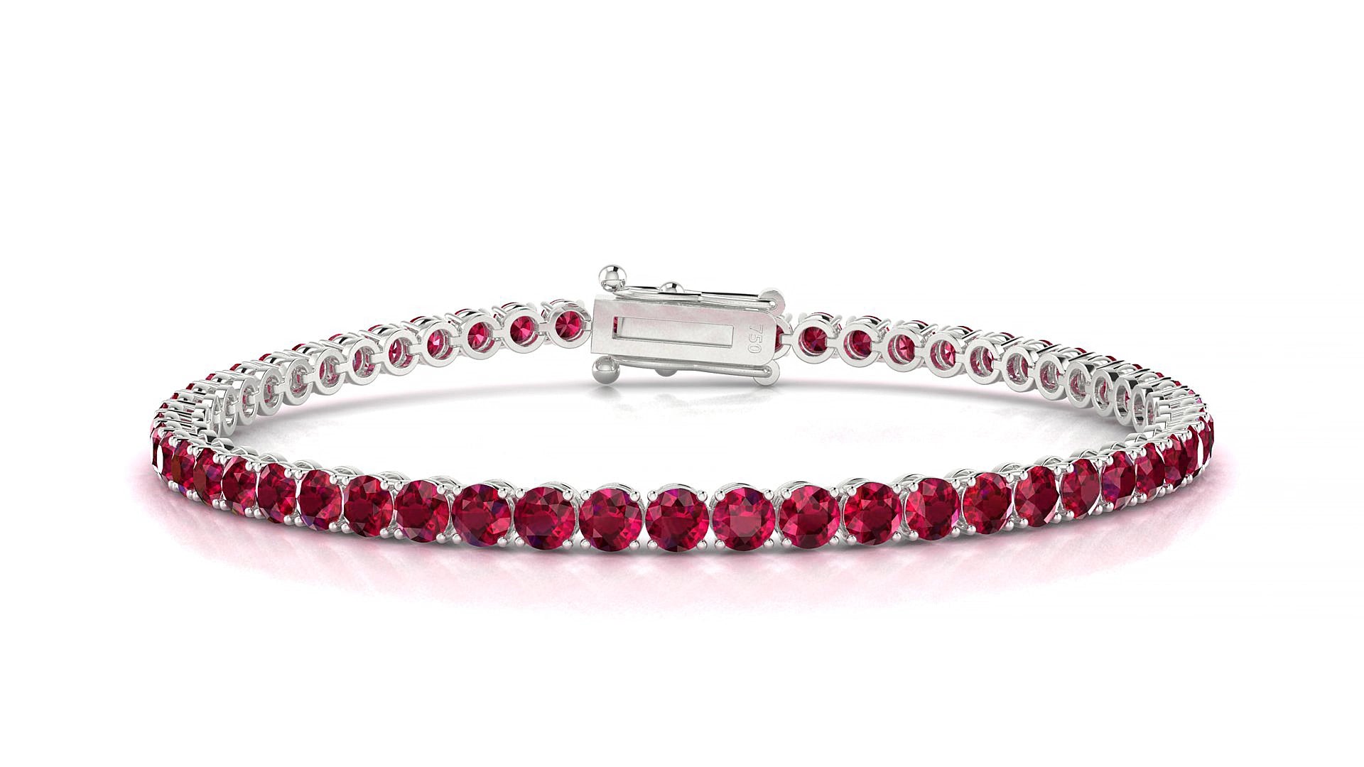 Firenze | 18k White Gold 3 mm Round Natural Ruby 15 cm Tennis Bracelet