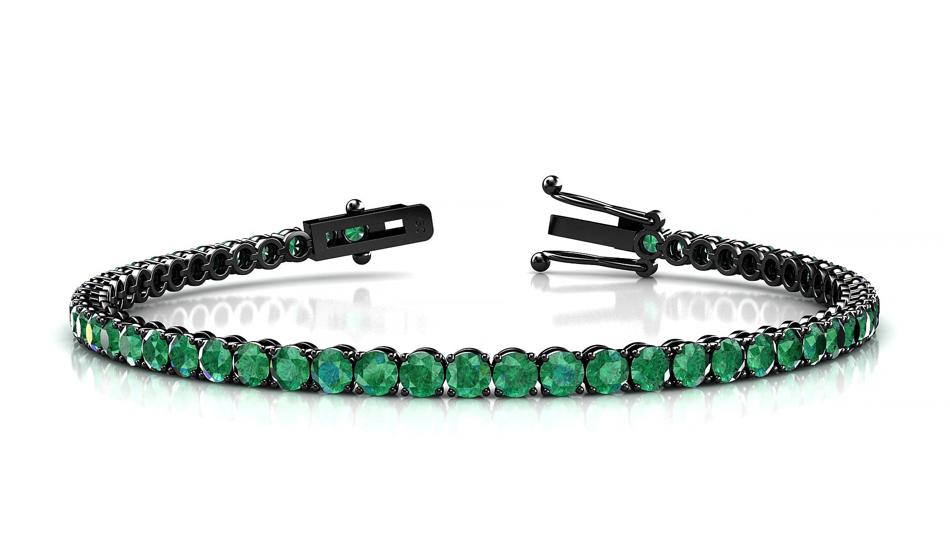 Firenze | 18k Black Gold 3 mm Round Natural Emerald 15 cm Tennis Bracelet