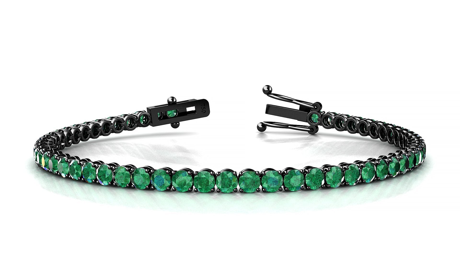 Firenze | 18k Black Gold 3 mm Round Natural Emerald Tennis Bracelet