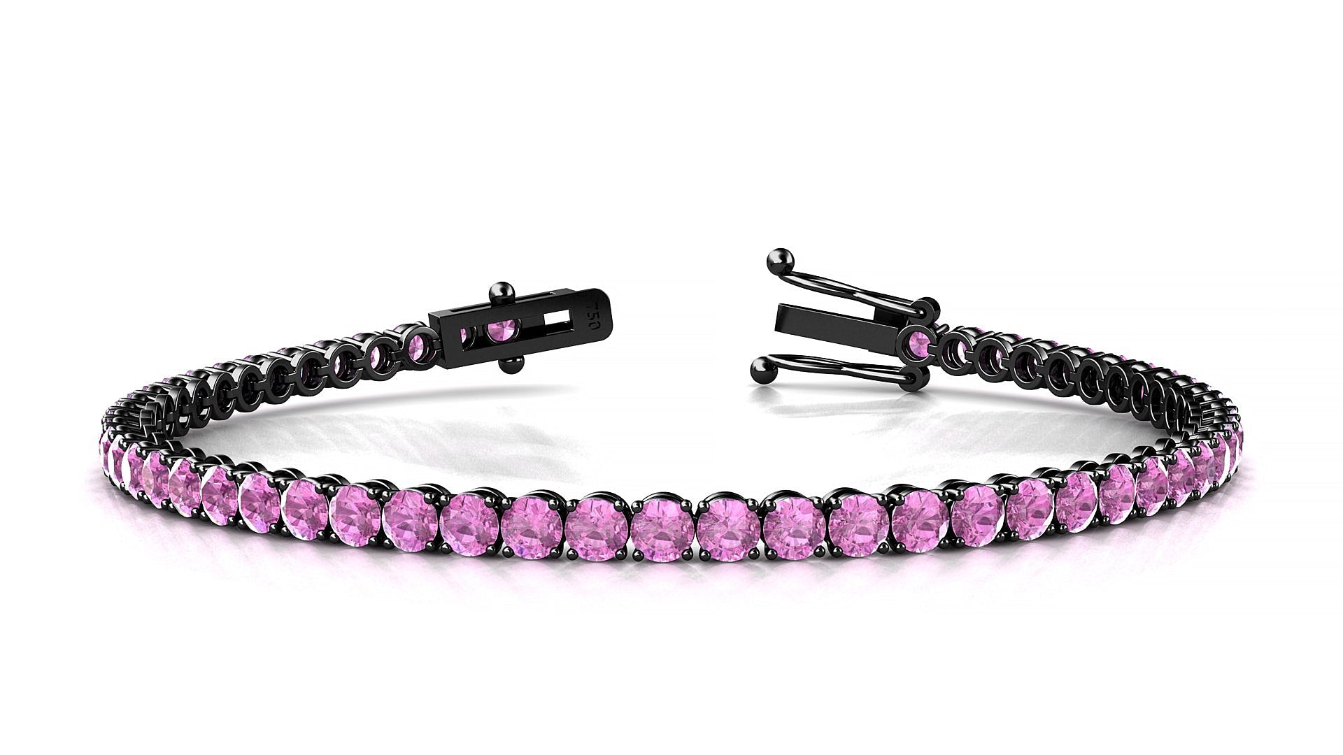 Firenze | 18k Black Gold 3 mm Round Natural Pink Sapphire Tennis Bracelet