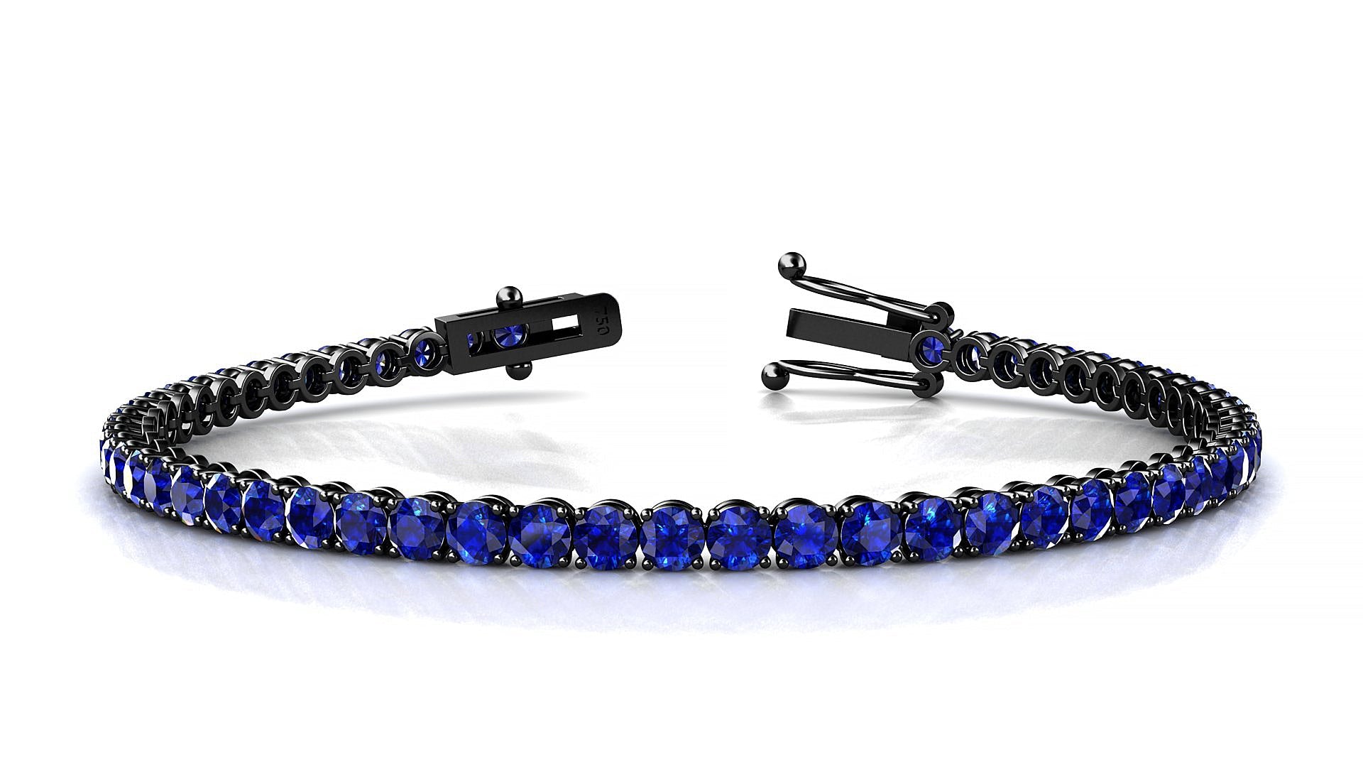 Firenze | 18k Black Gold 3 mm Round Natural Sapphire Tennis Bracelet