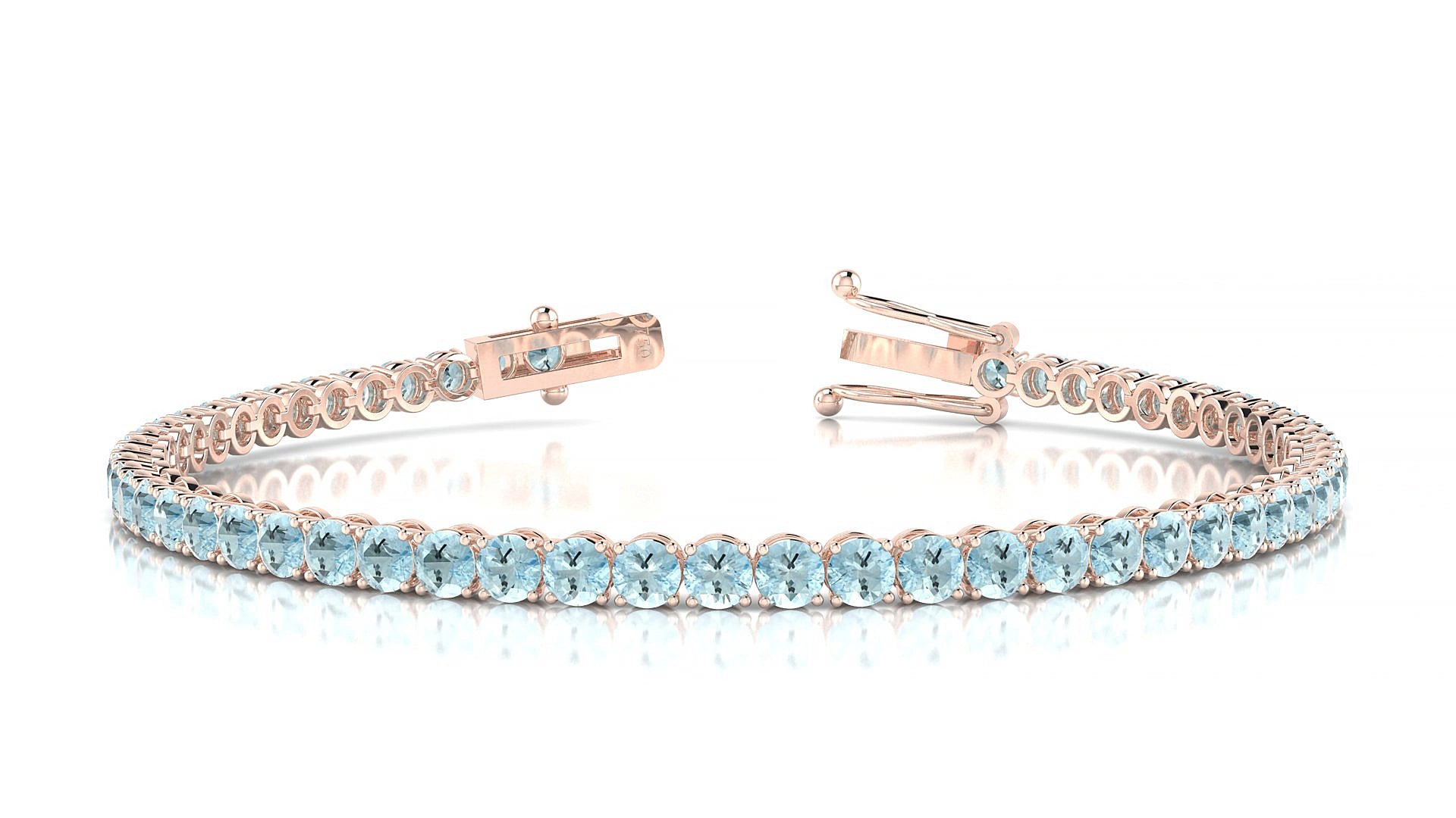 Firenze | 18k Rose Gold 3 mm Round Natural Aquamarine 15 cm Tennis Bracelet