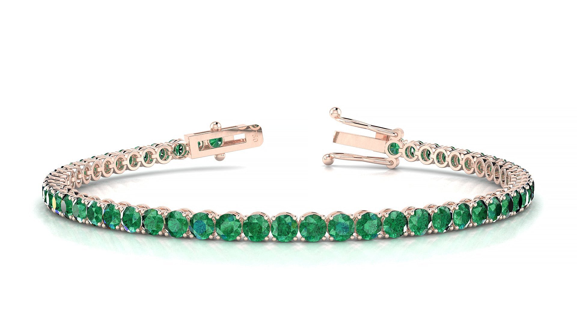 Firenze | 18k Rose Gold 3 mm Round Natural Emerald Tennis Bracelet