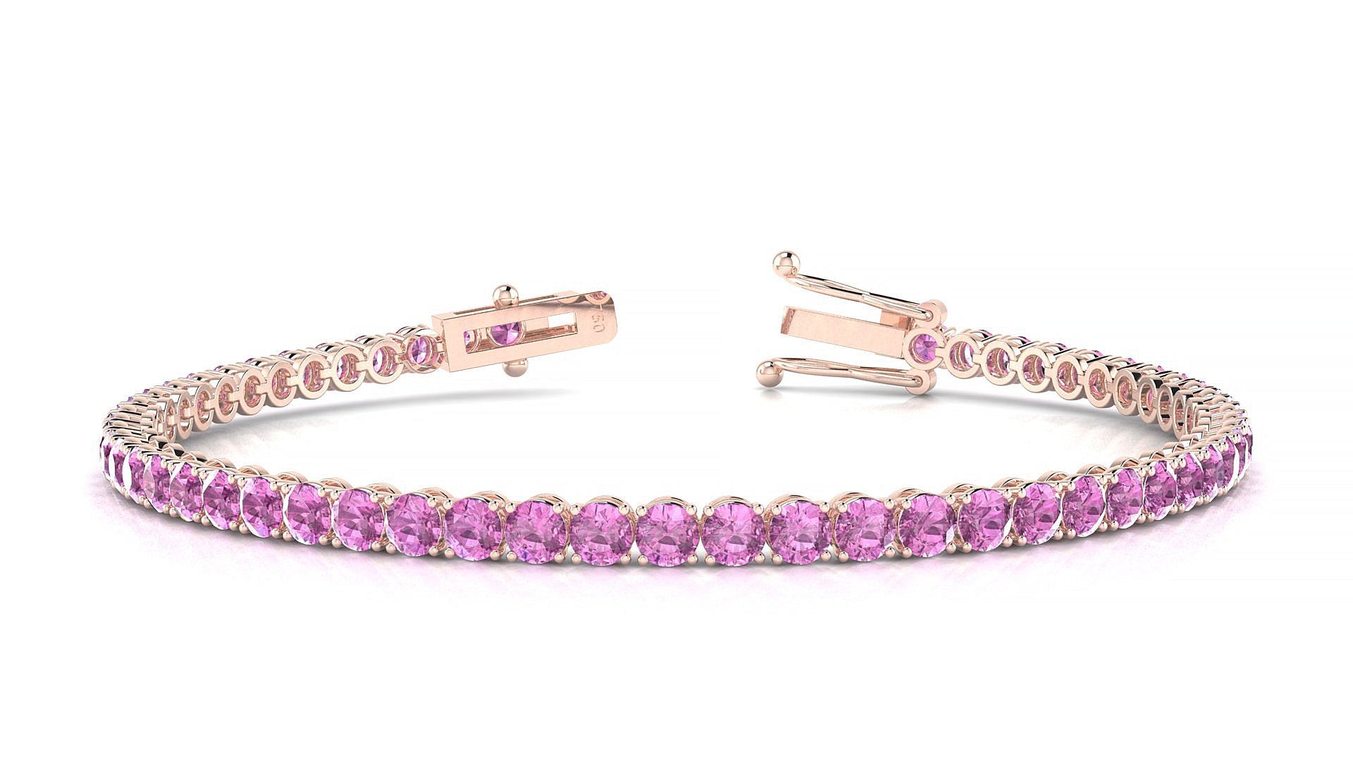 Firenze | 18k Rose Gold 3 mm Round Natural Pink Sapphire Tennis Bracelet