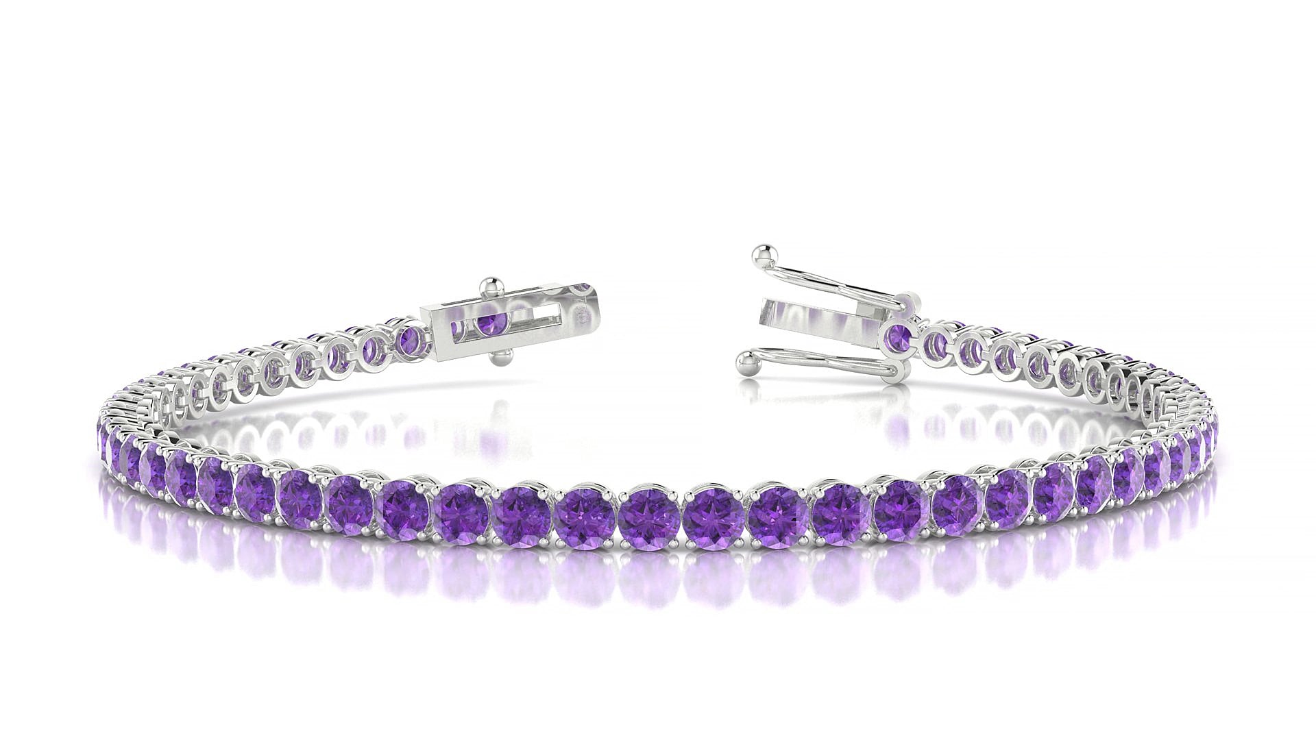 Firenze | 18k White Gold 3 mm Round Natural Amethyst 15 cm Tennis Bracelet