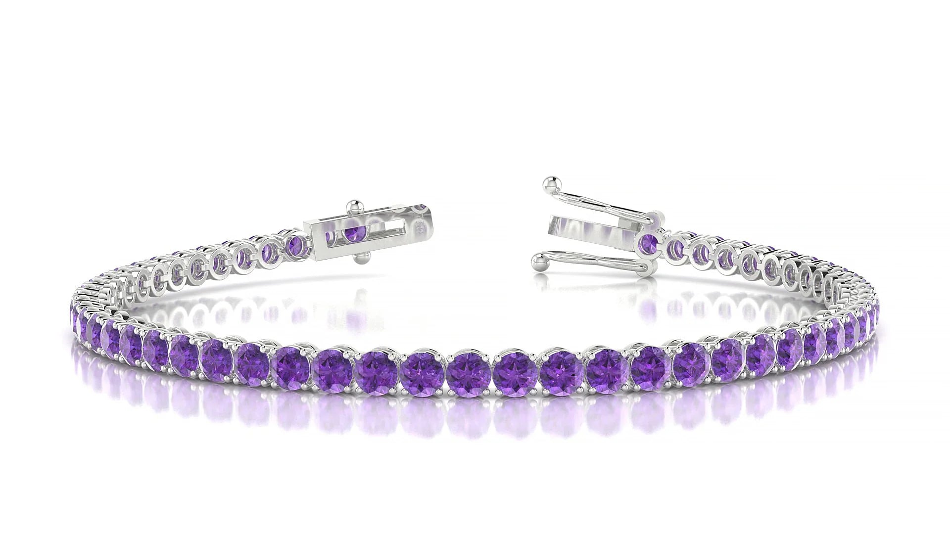 Firenze | 18k White Gold 3 mm Round Natural Amethyst Tennis Bracelet