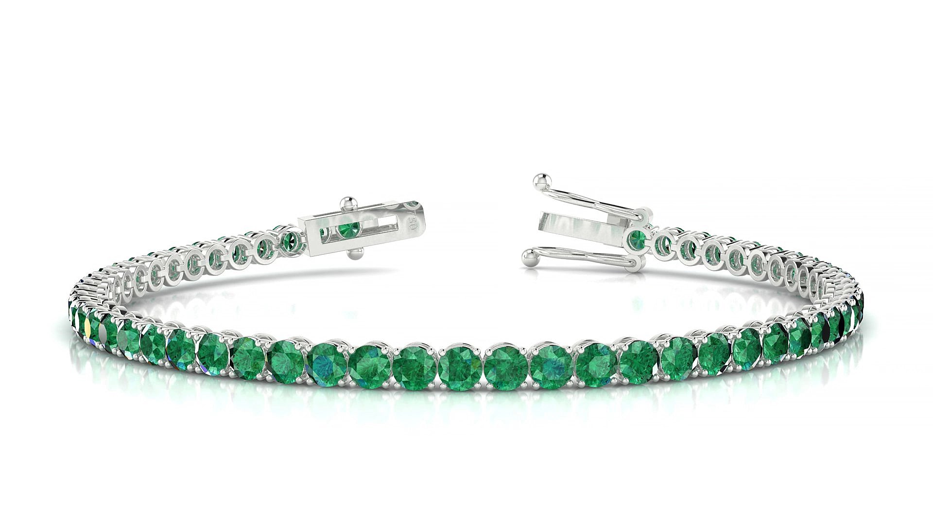 Firenze | 18k White Gold 3 mm Round Natural Emerald 15 cm Tennis Bracelet